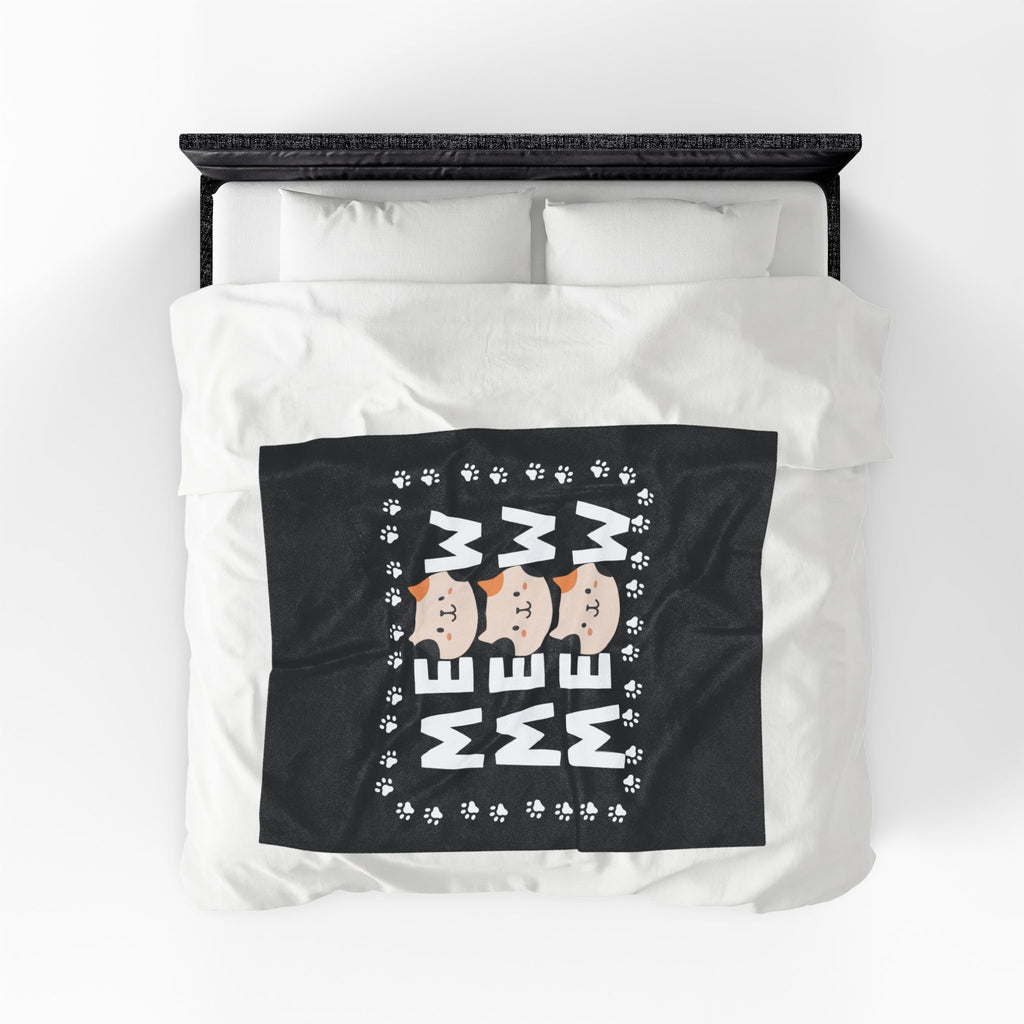 Meow Meow Cat Plush Blanket — Cute Paw Print Velveteen Throw for Cat Lovers
