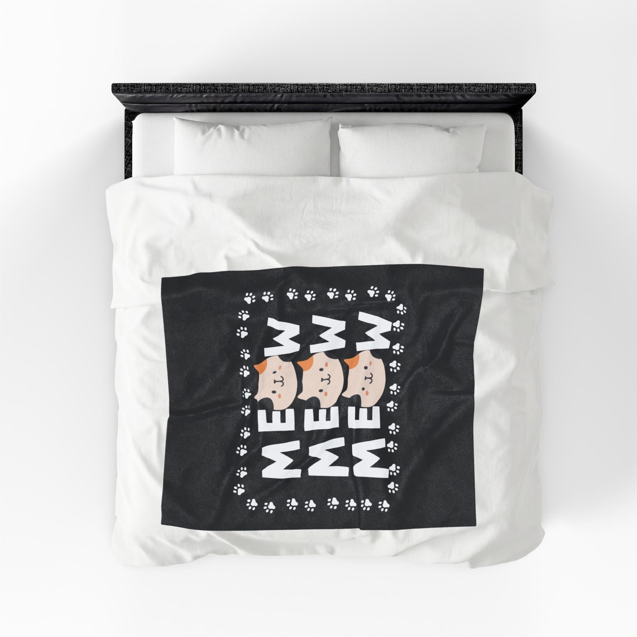 Meow Meow Cat Plush Blanket — Cute Paw Print Velveteen Throw for Cat Lovers