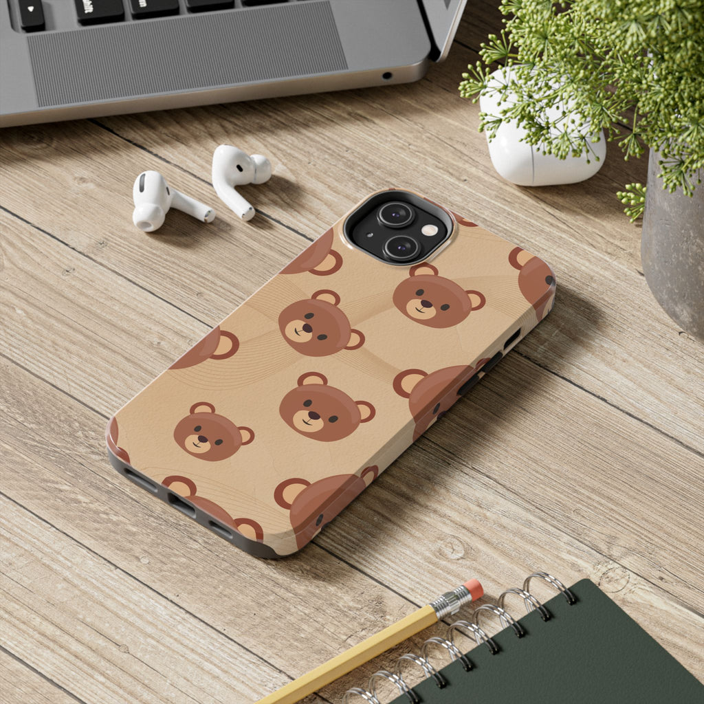 Bear Pattern Tough Phone Case — Cute Brown Bear Protective Phone Cover
