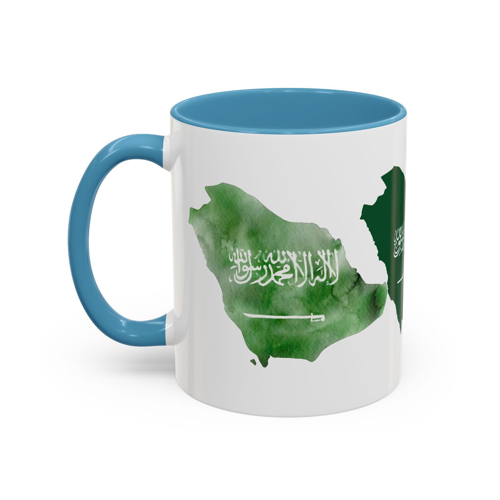 Saudi Arabia Flag Map Accent Coffee Mug — Green Watercolor Saudi Map (11/15oz)