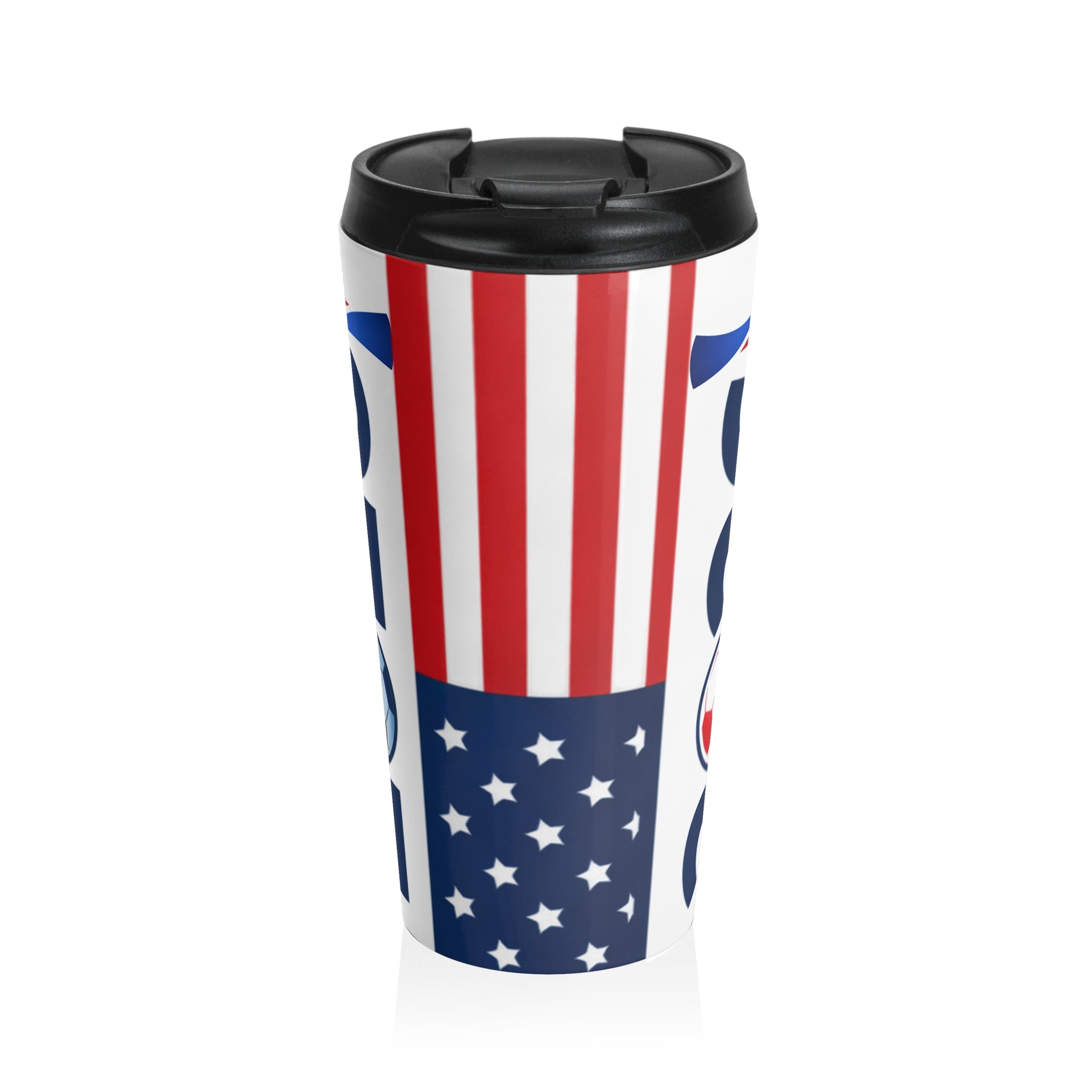 Patriotic Stainless Steel Travel Mug — USA Flag Stars & Stripes Design
