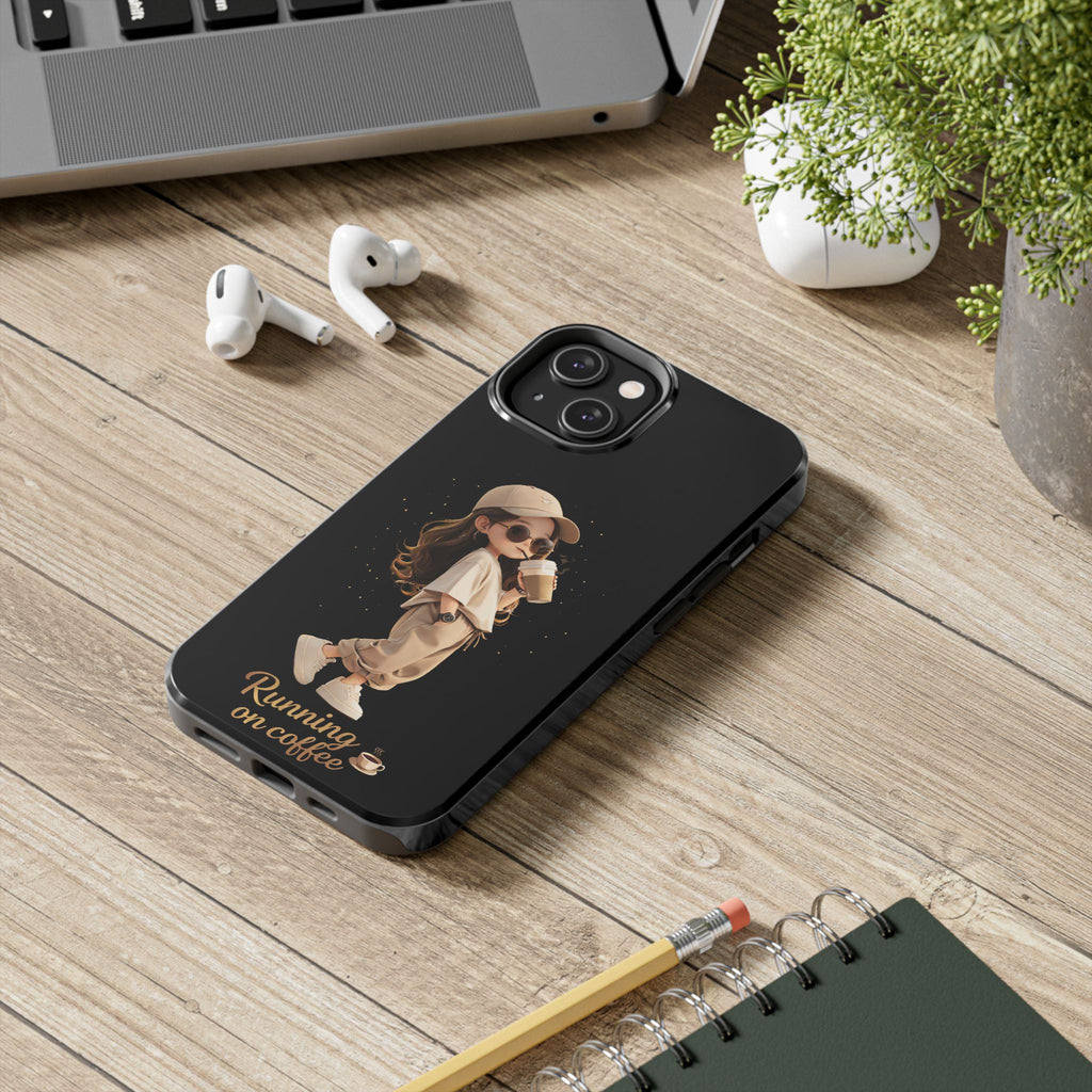 Phone Case — 'Running on Coffee' Cute Coffee Girl Protective Case