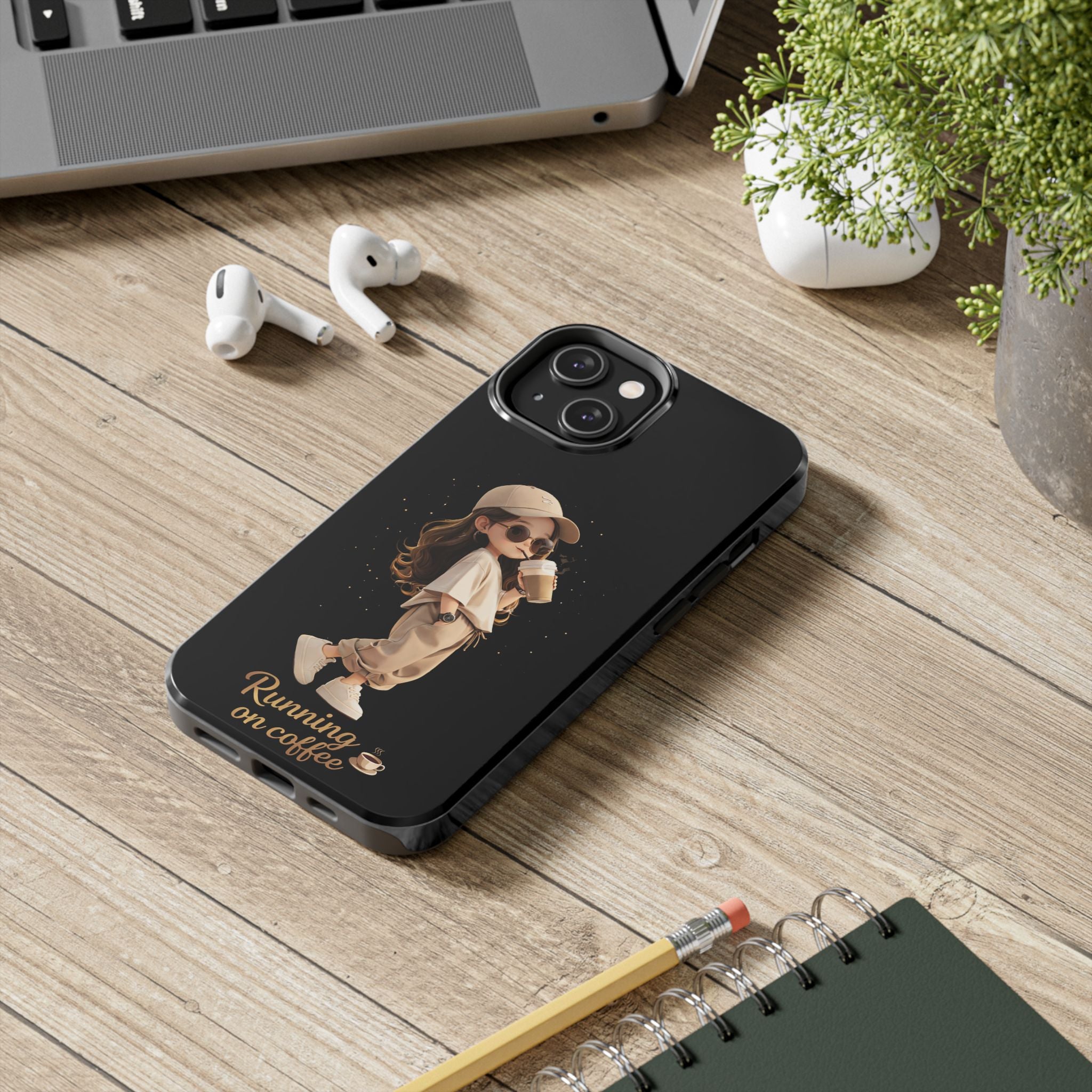 Phone Case — 'Running on Coffee' Cute Coffee Girl Protective Case