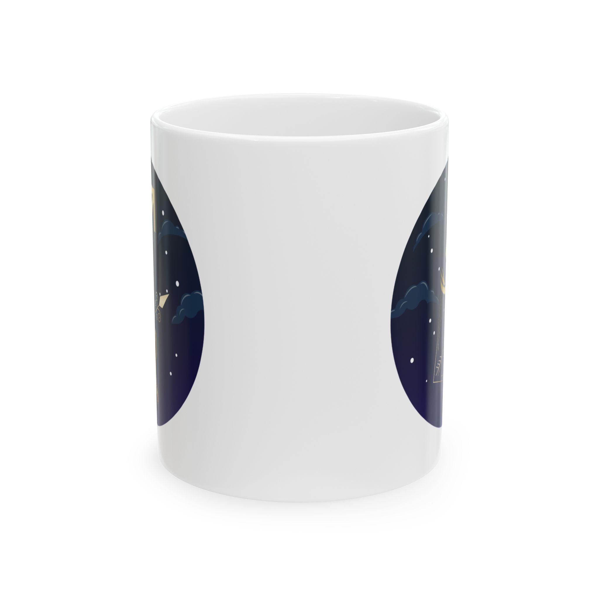 Sagittarius Ceramic Mug – Night Sky Cat Illustration | Whimsical Starry Moon Coffee Cup (11oz, 15oz)