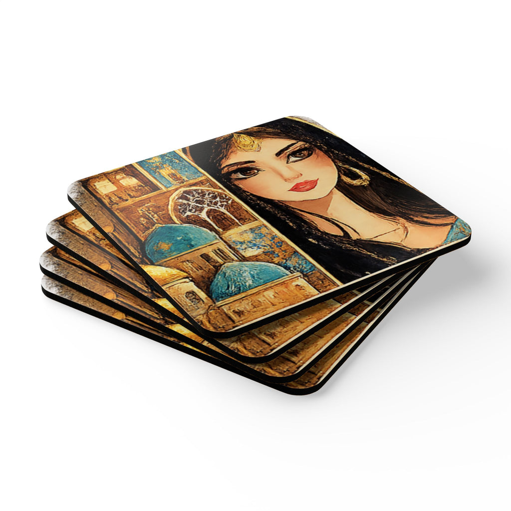 Cork Coaster Set — Middle Eastern Princess Art Drink Coasters (4-Pack)