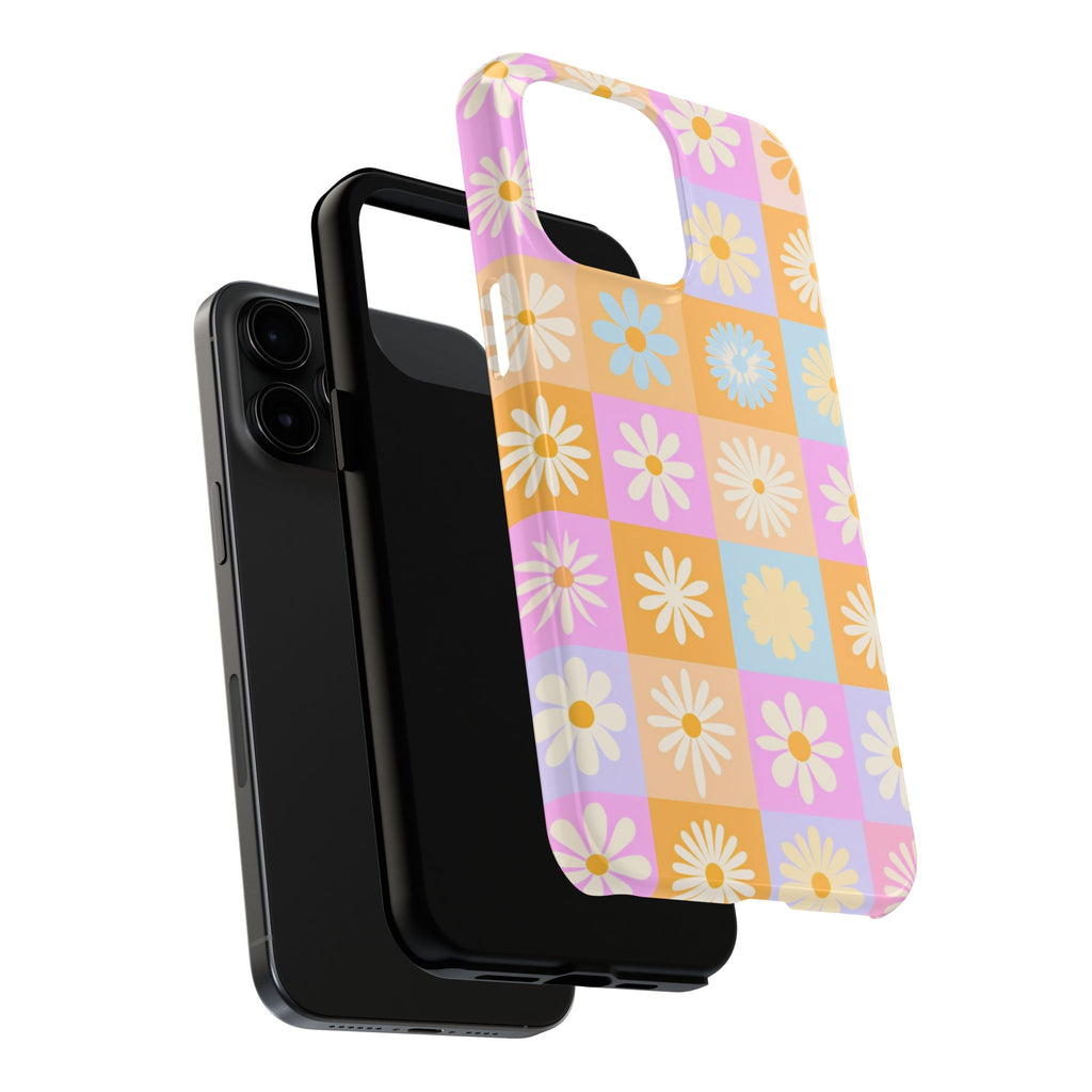 Daisy Check Tough Phone Case – Retro Pastel Floral iPhone Cover