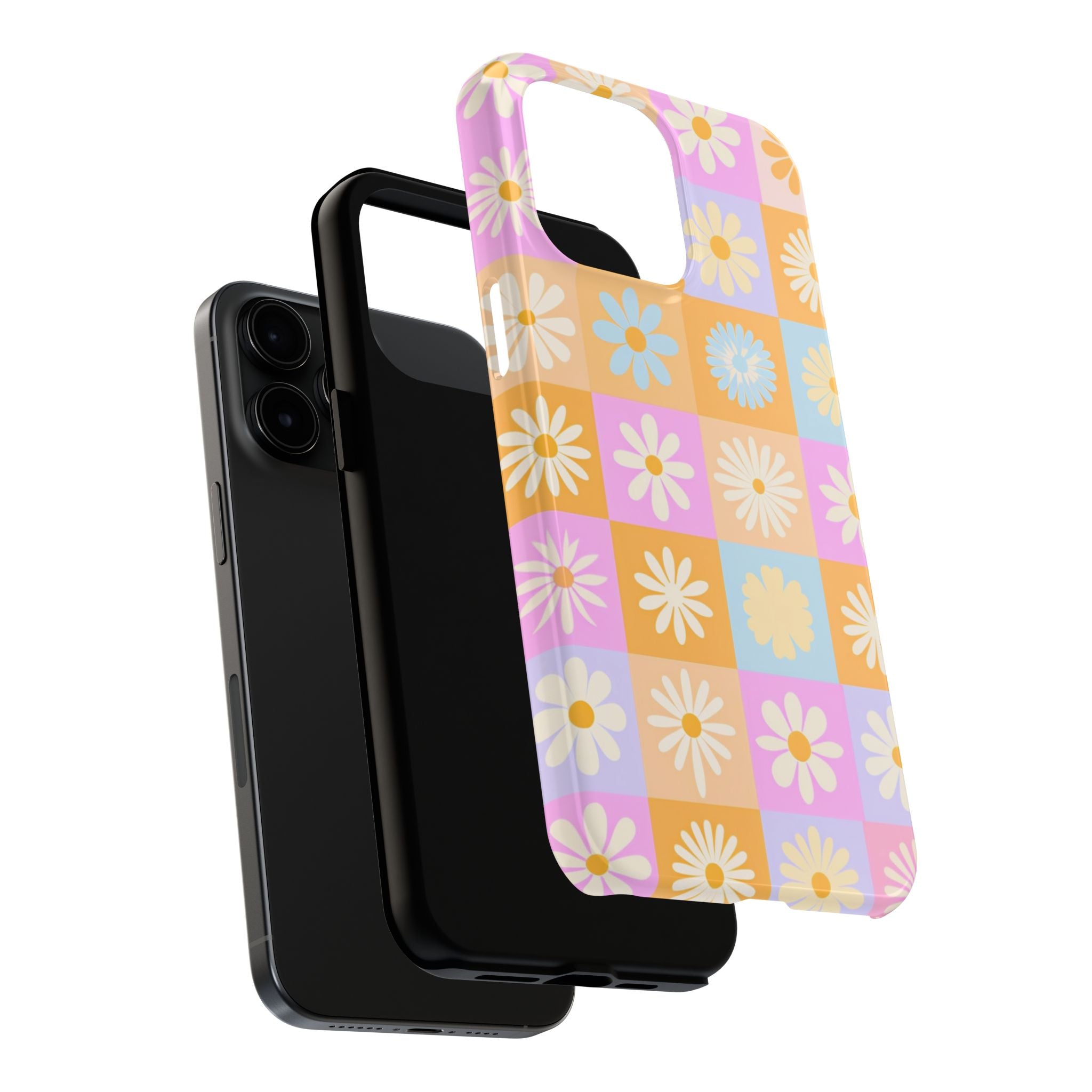 Daisy Check Tough Phone Case – Retro Pastel Floral iPhone Cover
