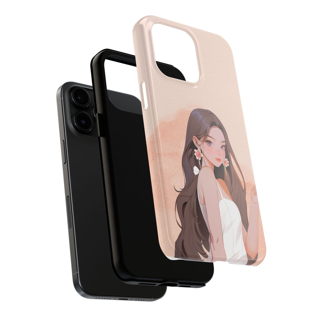 Tough Phone Case — Elegant Anime Girl Illustration, Protective Slim Phone Cover