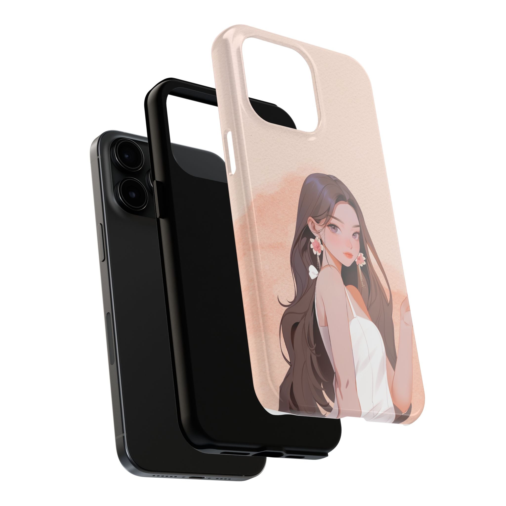 Tough Phone Case — Elegant Anime Girl Illustration, Protective Slim Phone Cover