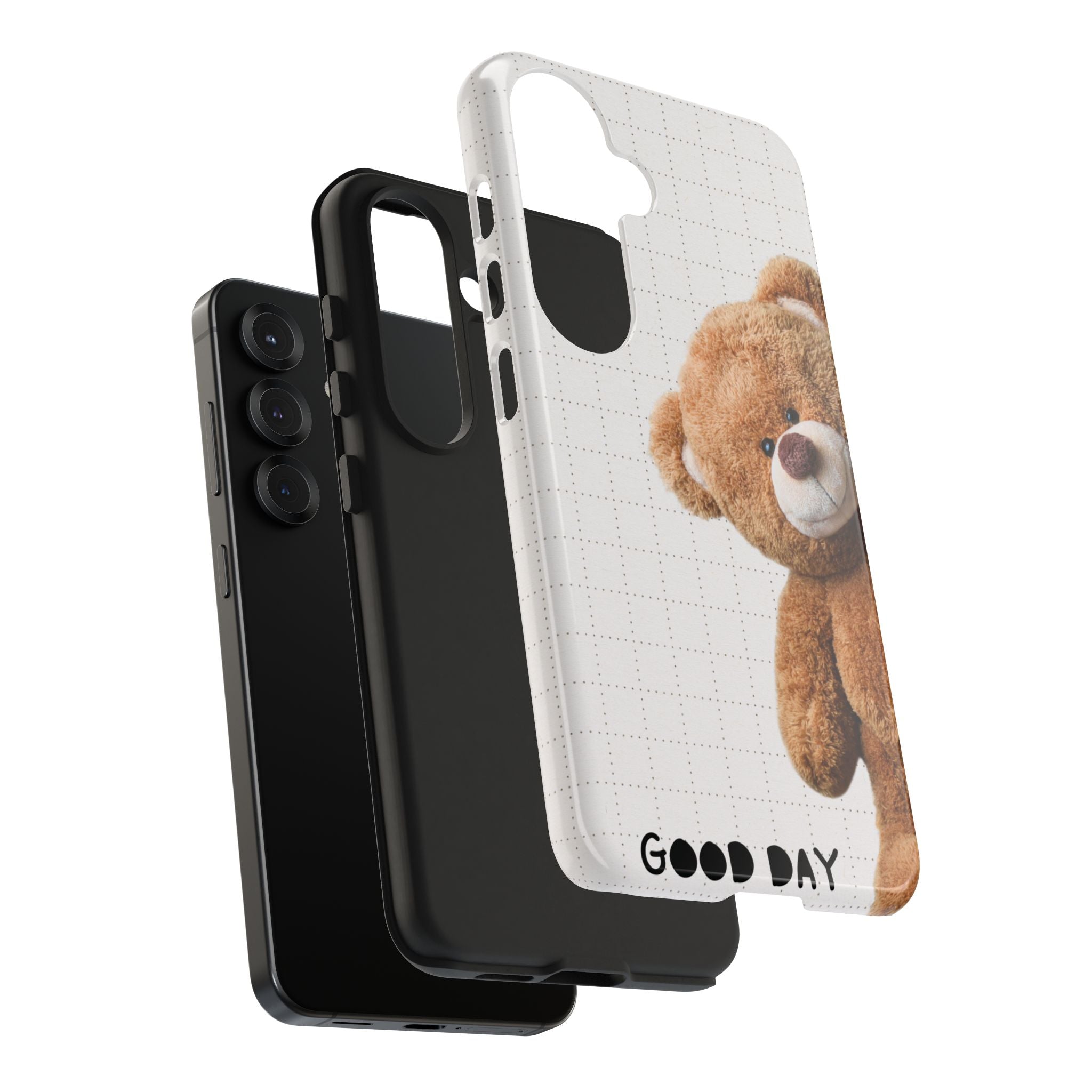 Teddy Bear Tough Phone Case — Cute Plush Peeking Design, Protective Shockproof Cover