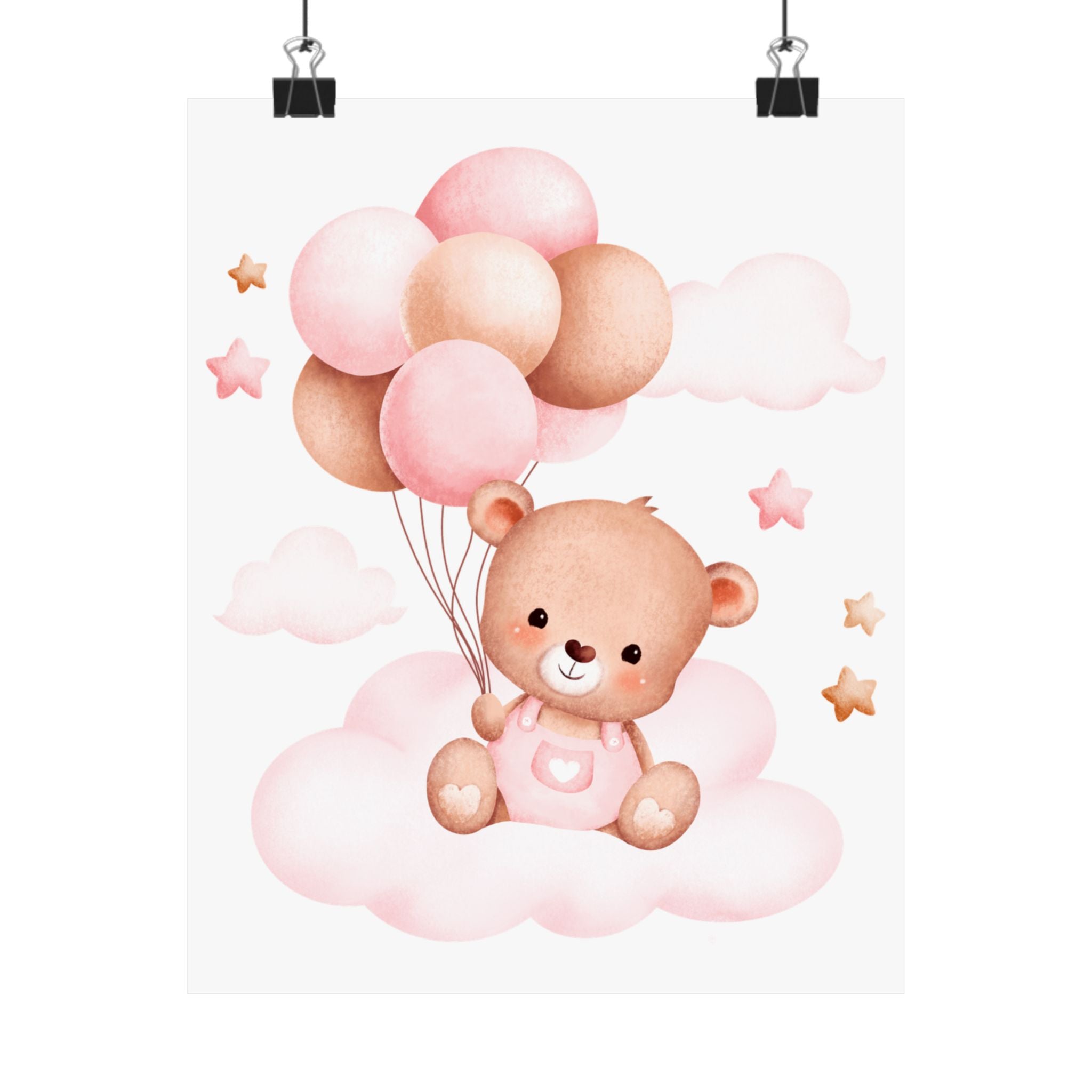 Cute Teddy Bear Balloon Nursery Poster — Pink Cloud Baby Wall Art