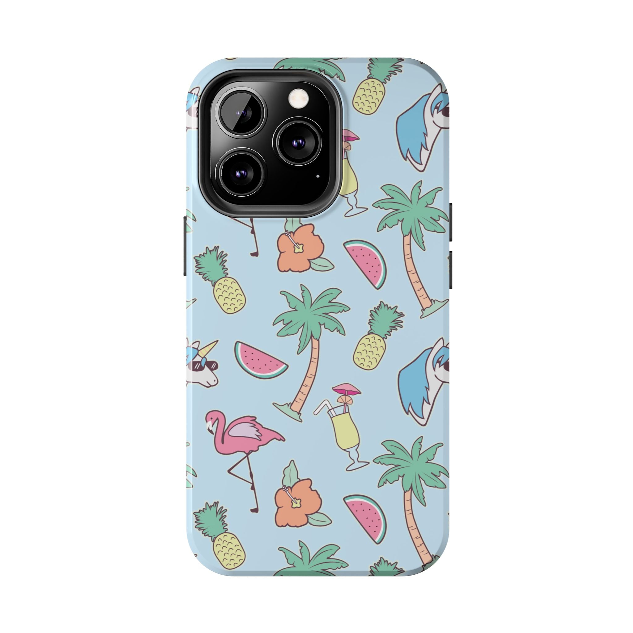 Tropical Summer Tough Phone Case — Pineapple, Flamingo & Palm Pattern