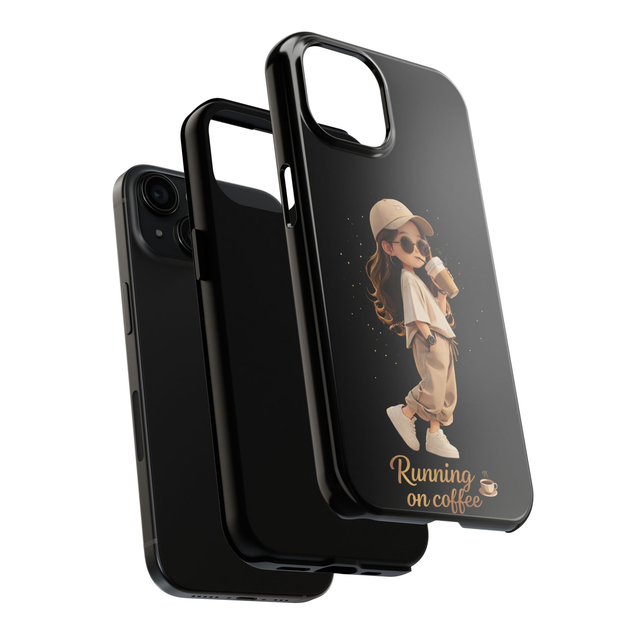 Phone Case — 'Running on Coffee' Cute Coffee Girl Protective Case