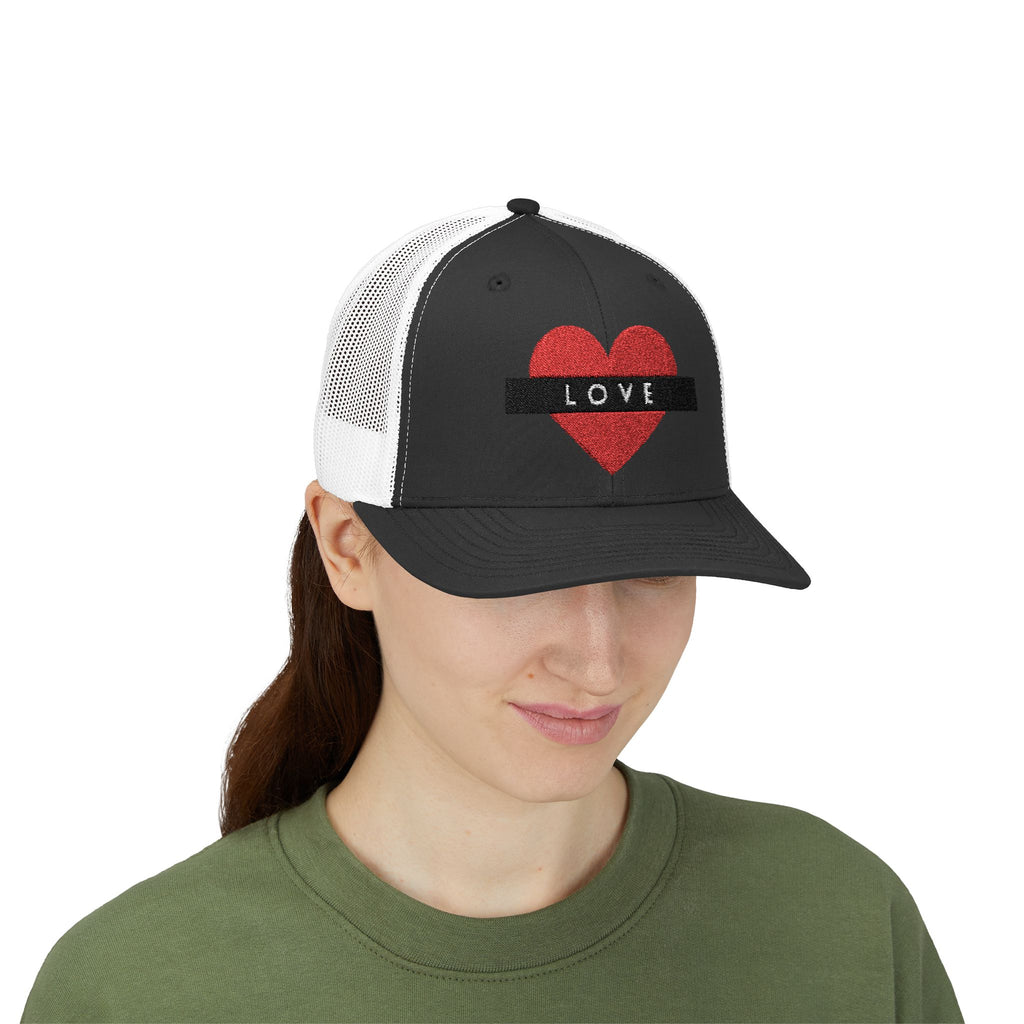 Love Heart Snapback Trucker Cap – Glitter Red Heart with 'LOVE' Band