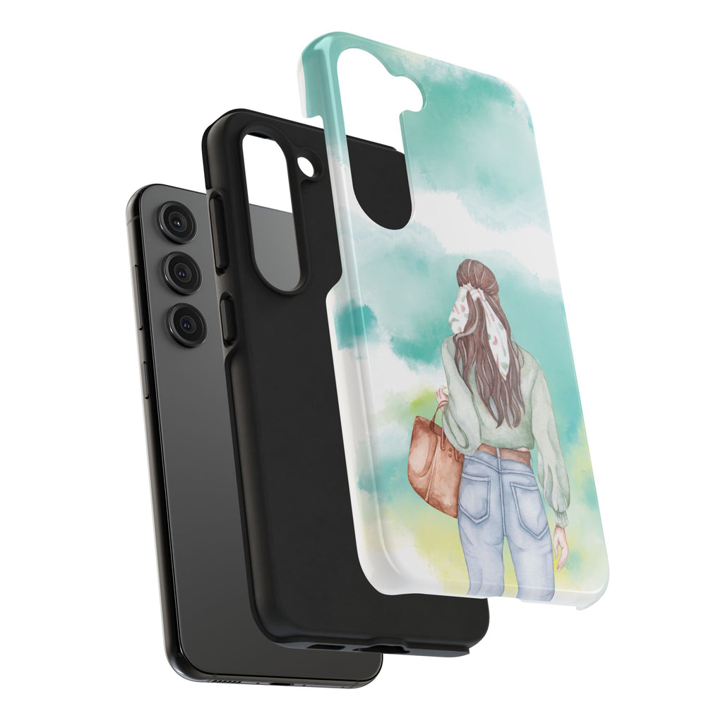 Watercolor Girl Tough Phone Case — Trendy Pastel Back-to-School Protective Cover