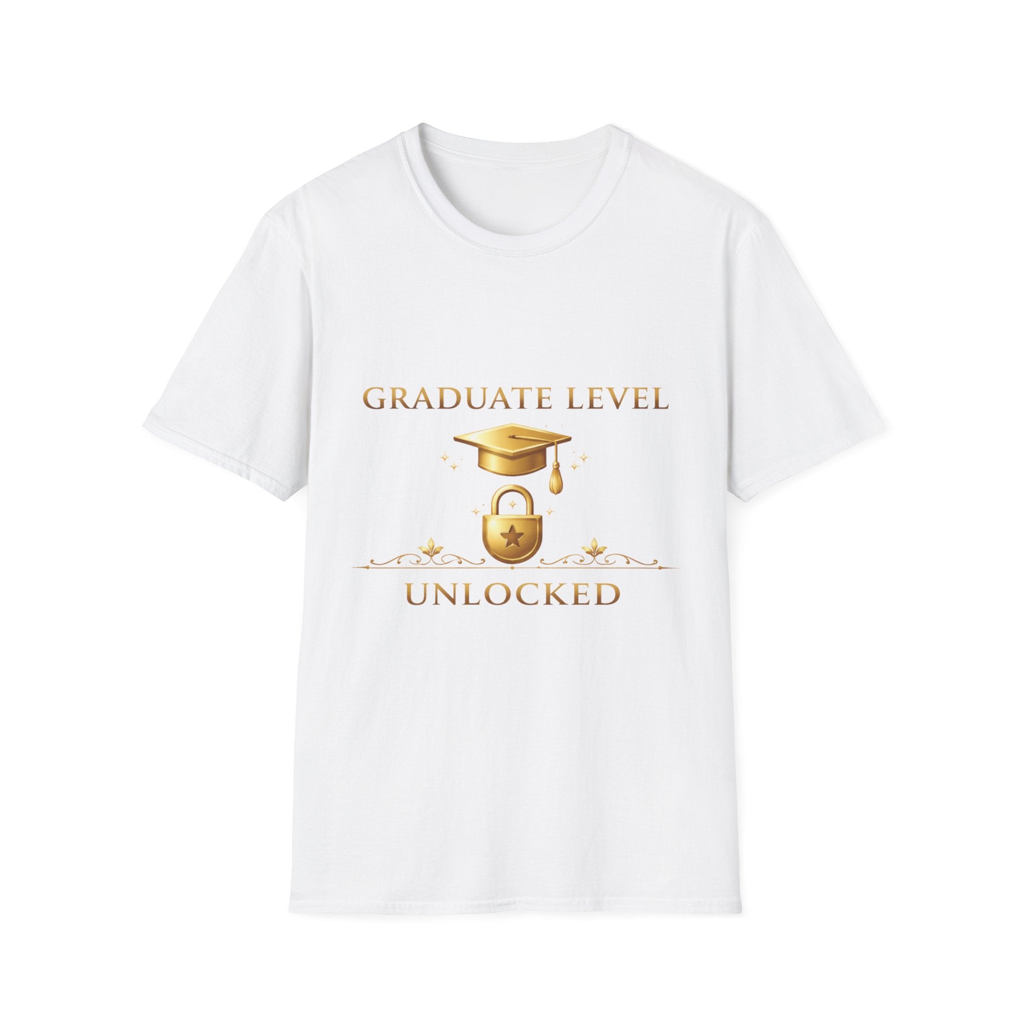 Graduate Level Unlocked T-Shirt — Graduation Cap & Lock Celebration Tee
