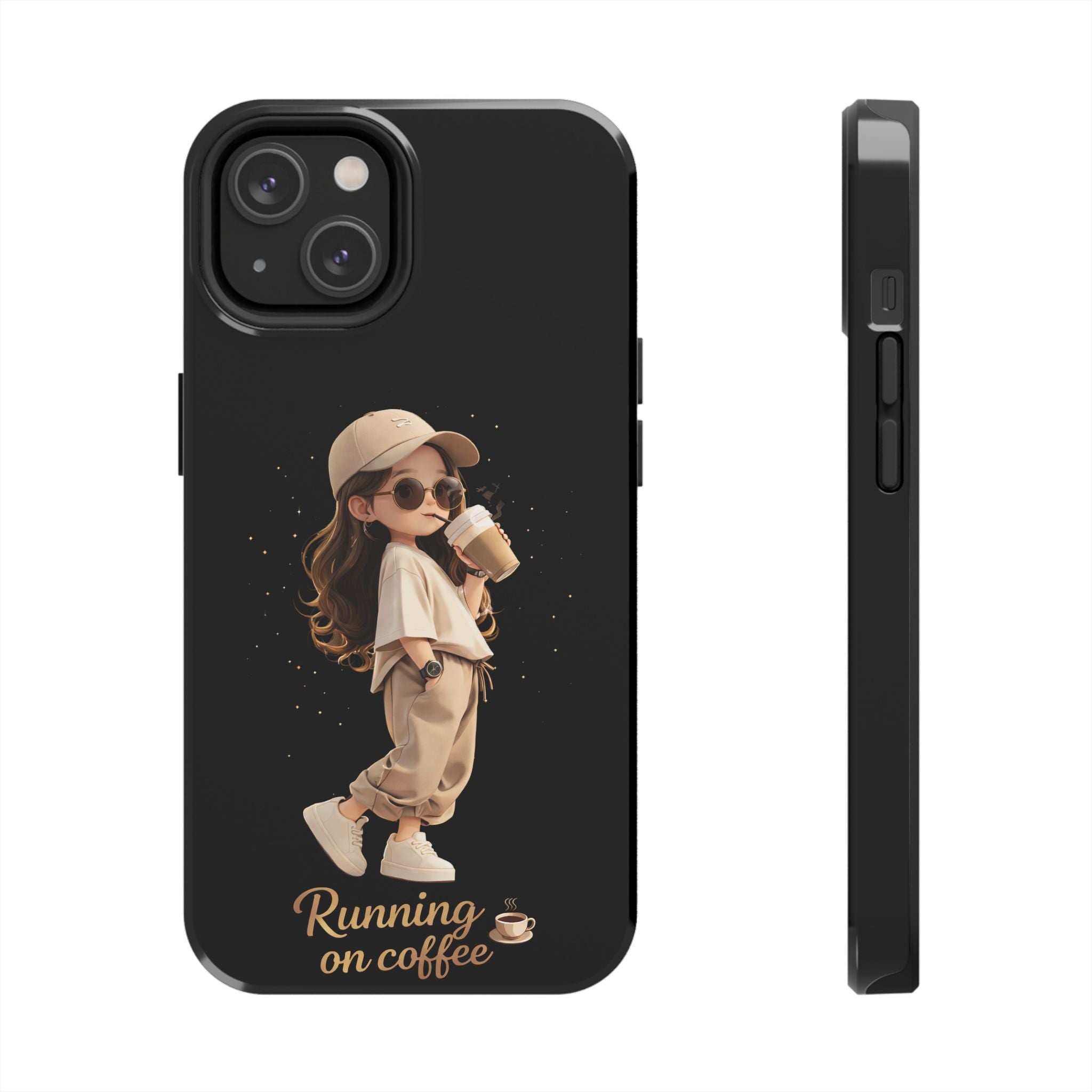 Phone Case — 'Running on Coffee' Cute Coffee Girl Protective Case