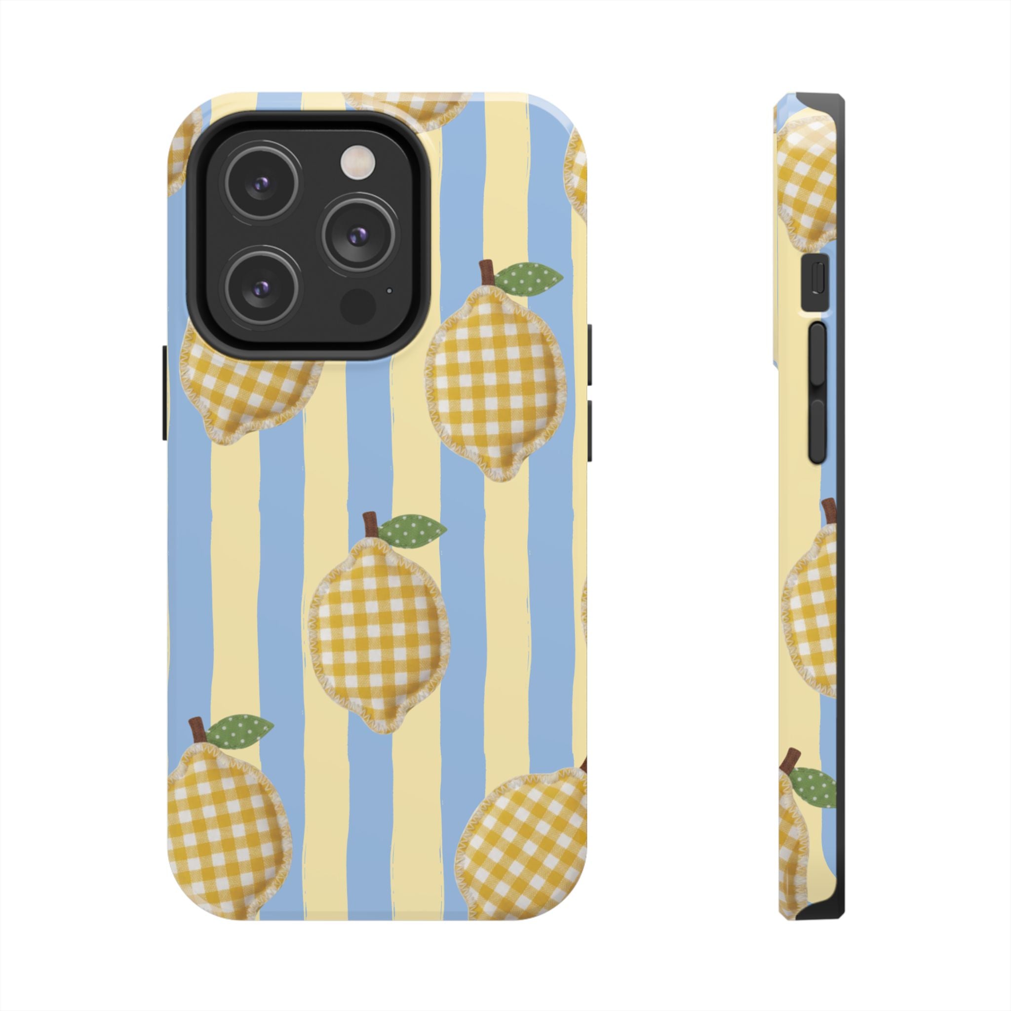 Tough Phone Case — Blue & Yellow Gingham Lemon Design