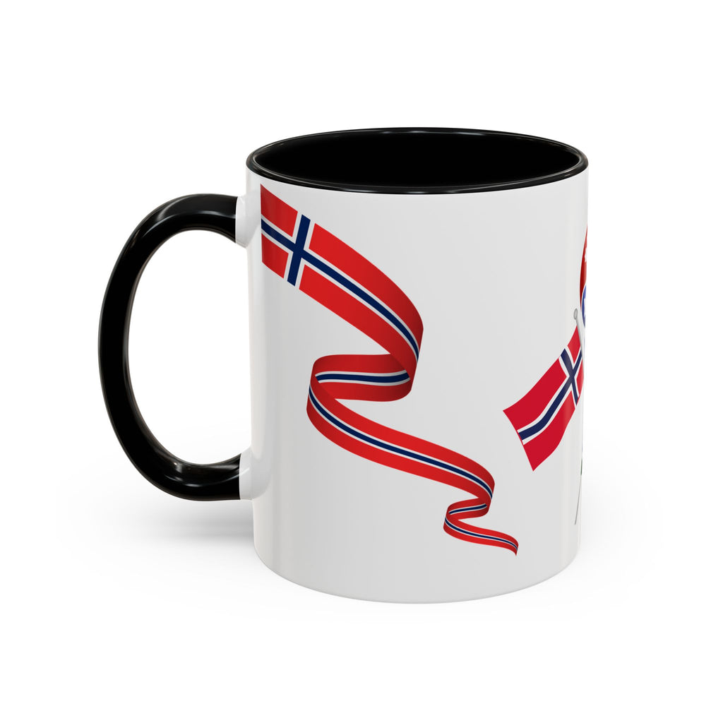 Norway Pride Coffee Mug — Norwegian Flag Ribbon & Cup Emblem Accent Mug