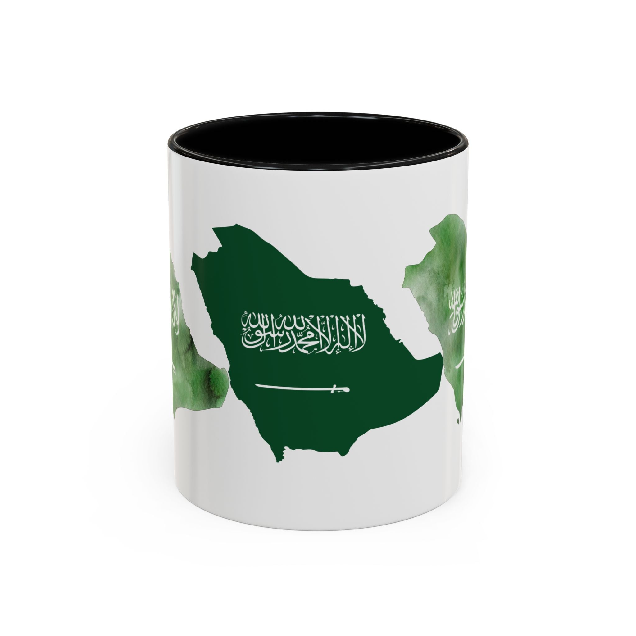 Saudi Arabia Flag Map Accent Coffee Mug — Green Watercolor Saudi Map (11/15oz)