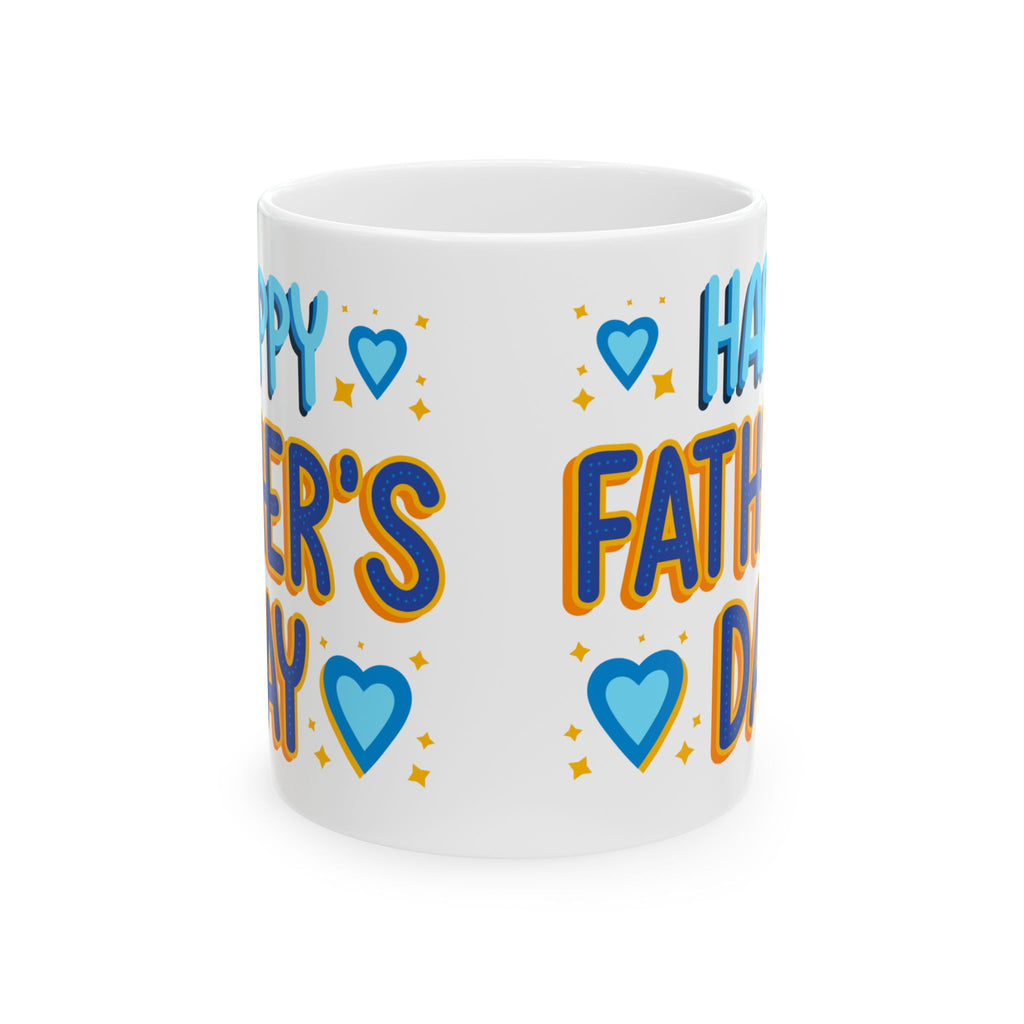 Father's Day Ceramic Mug – "Happy Father's Day" Blue Hearts Coffee Cup (11oz)