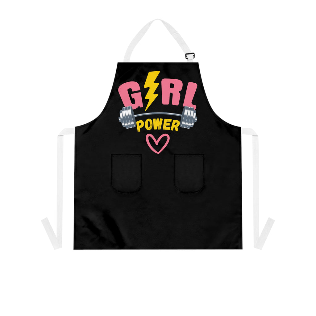 Girl Power Apron — Feminist Kitchen Apron with Dumbbell & Lightning Design