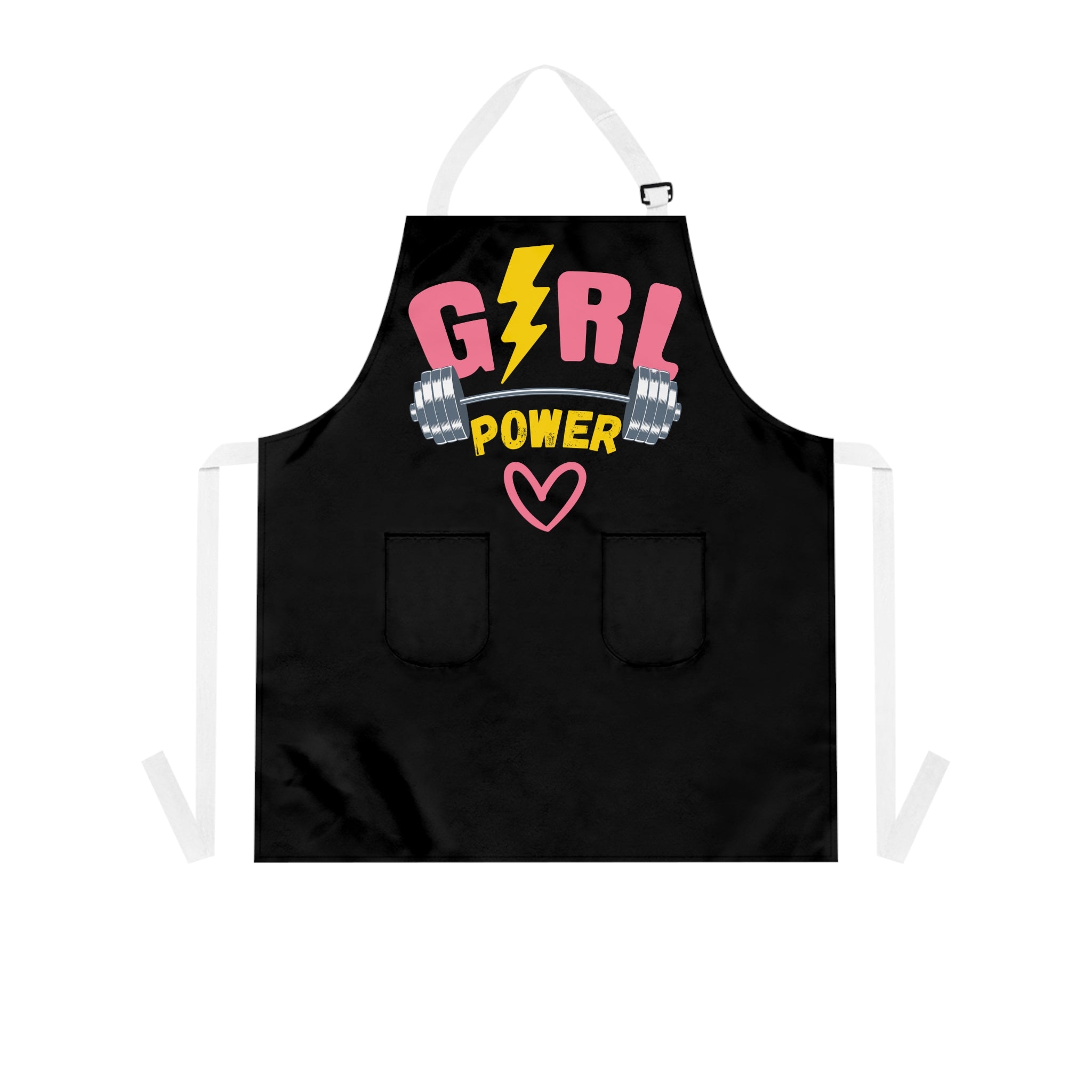 Girl Power Apron — Feminist Kitchen Apron with Dumbbell & Lightning Design