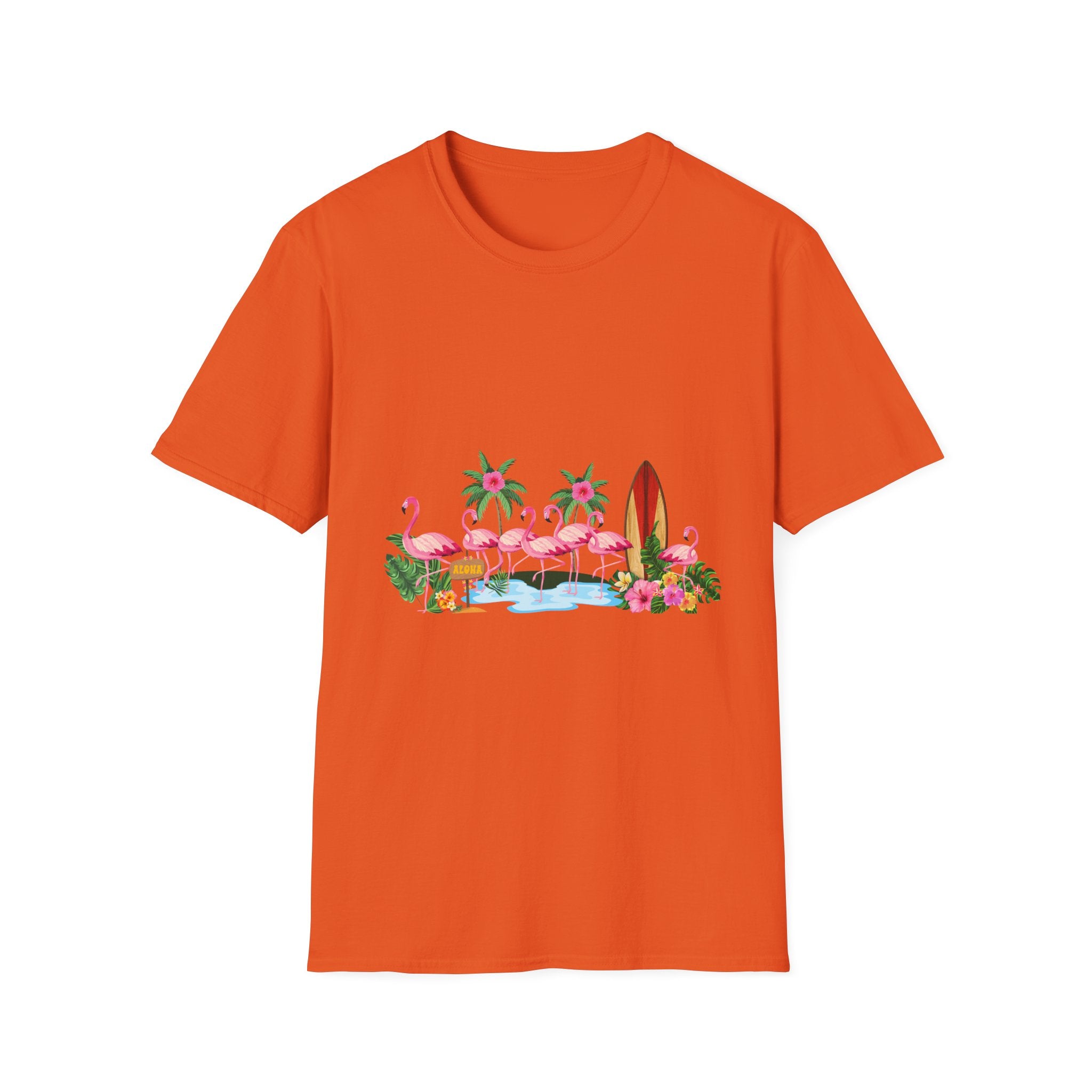 T-Shirt - Tropical Flamingo Surf Scene Graphic Tee