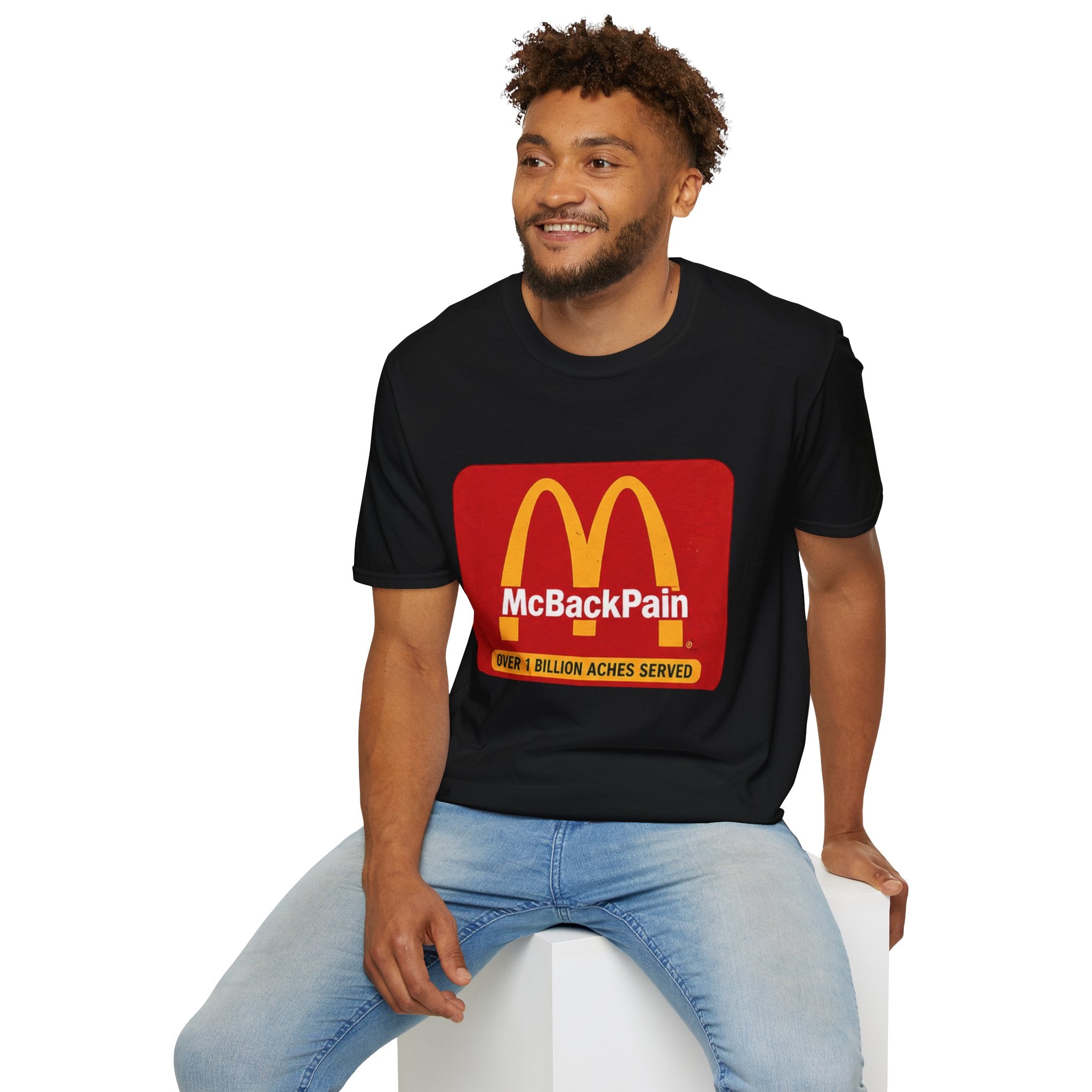 McBackPain Graphic T-Shirt — Funny Fast Food Parody Tee