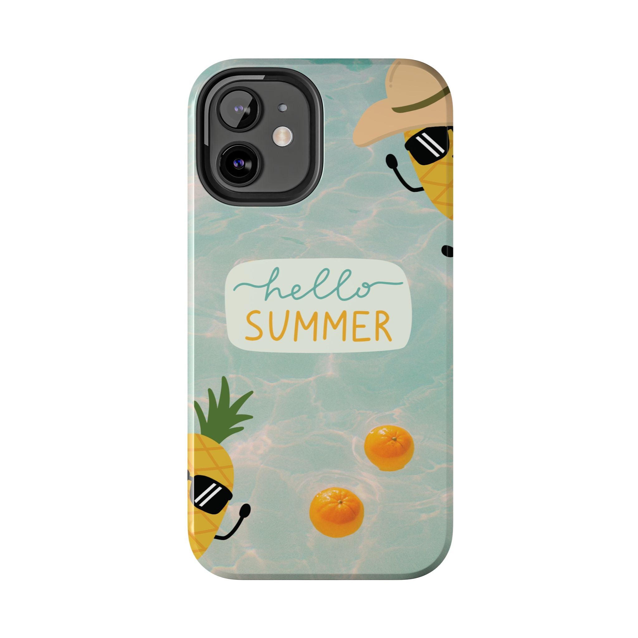 Hello Summer Tough Phone Case - Cute Pineapple & Oranges Beach Design
