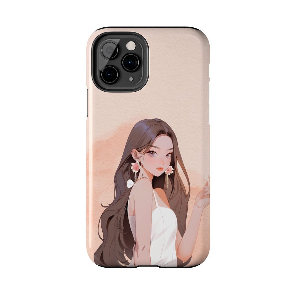 Tough Phone Case — Elegant Anime Girl Illustration, Protective Slim Phone Cover