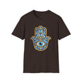 Hamsa Hand T-Shirt with Evil Eye – Blue Mosaic Protection Tee