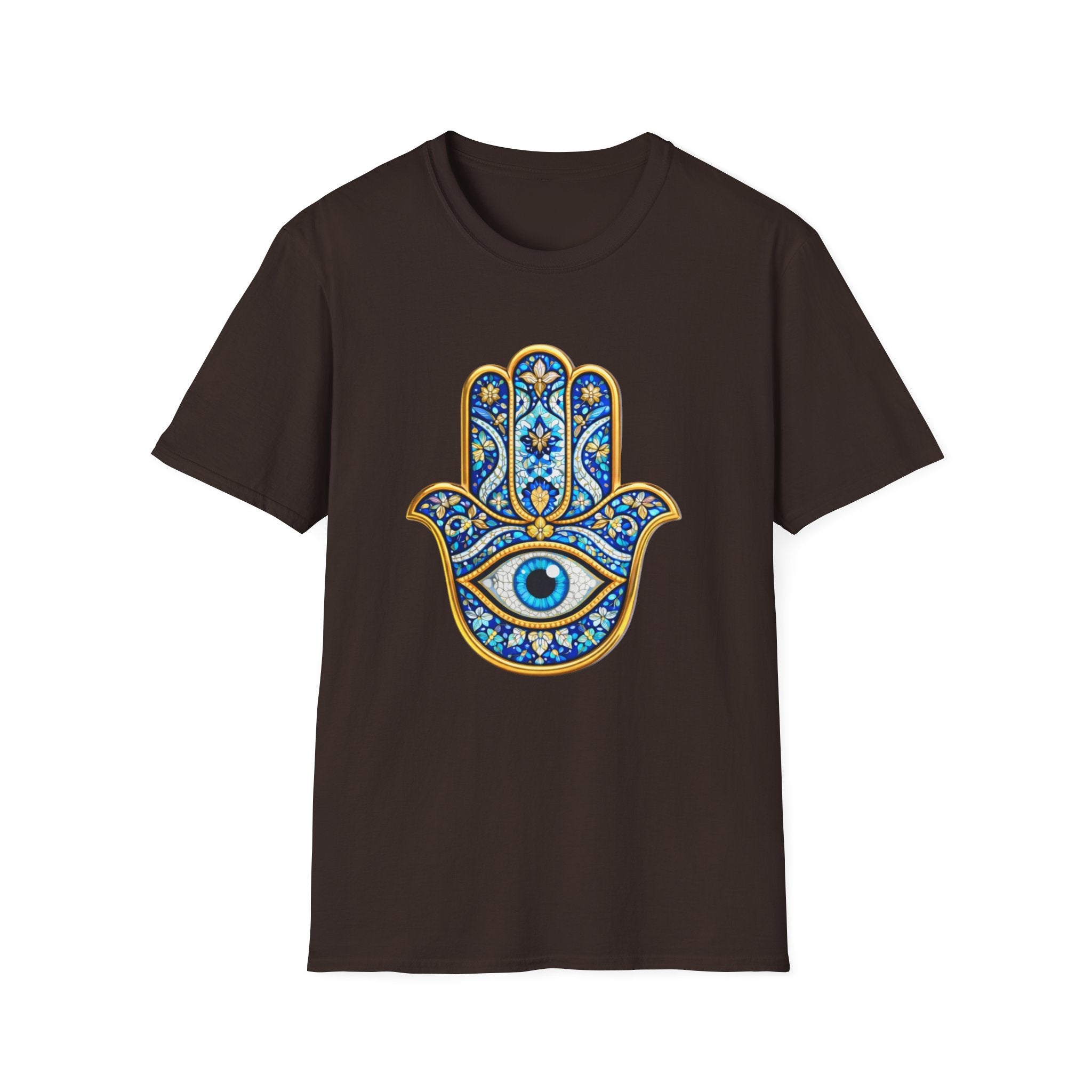 Hamsa Hand T-Shirt with Evil Eye – Blue Mosaic Protection Tee