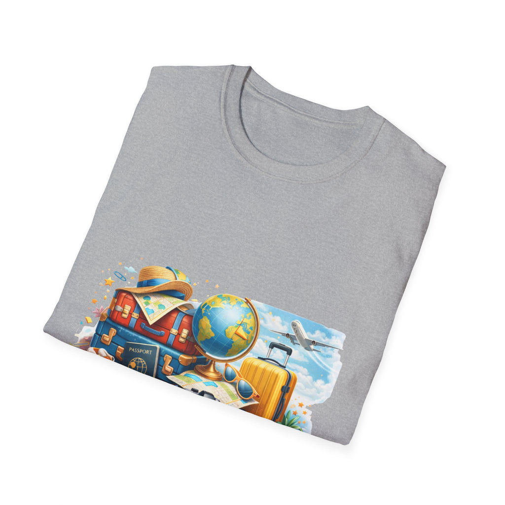 Travel Vibes T-Shirt — Retro Luggage, Globe & Camera Design