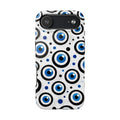 Blue Evil Eye Pattern Tough Phone Case — Protective Ceramic Nazar Design