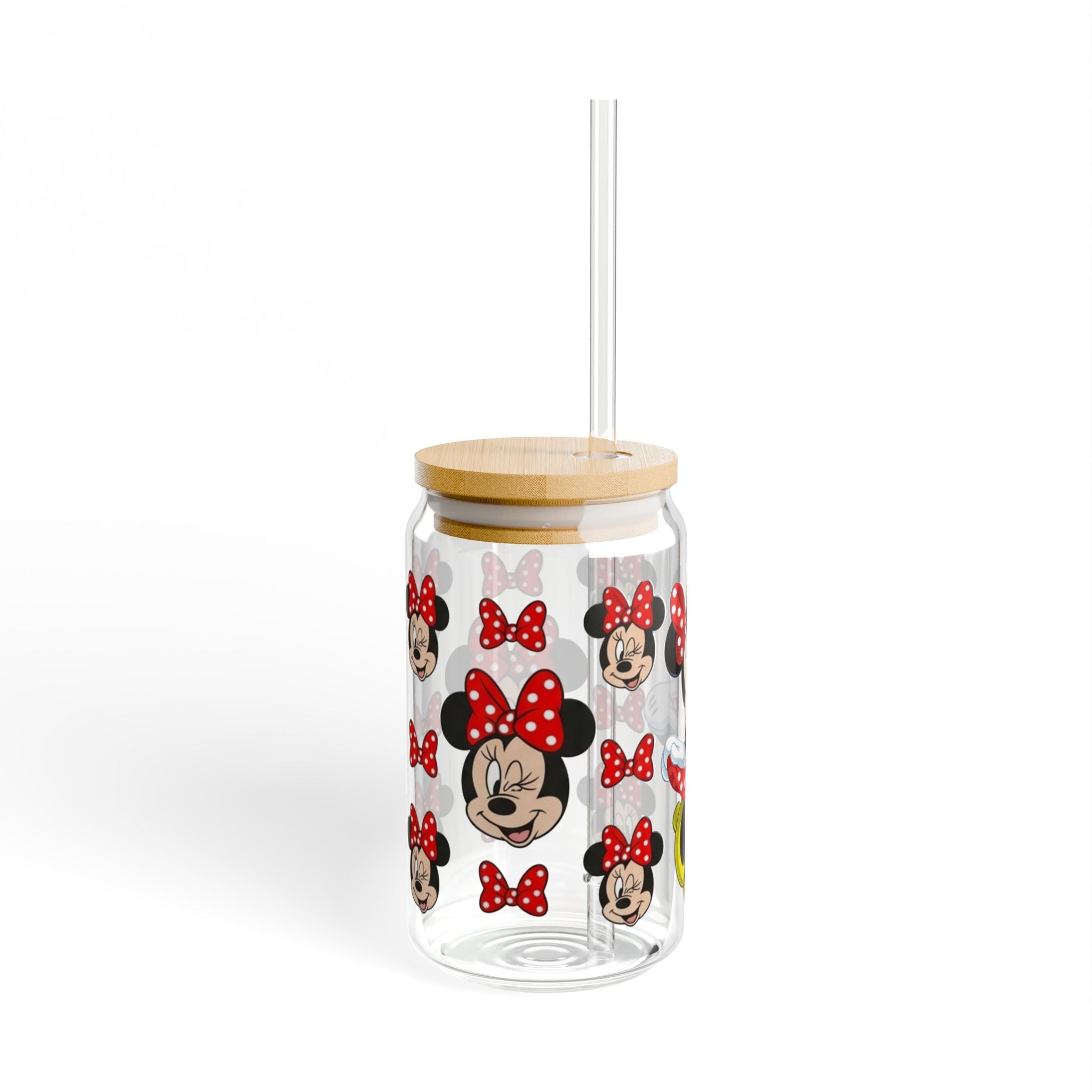 Minnie Mouse 16oz Sipper Glass with Straw – Cute Polka Dot Disney Drink Jar