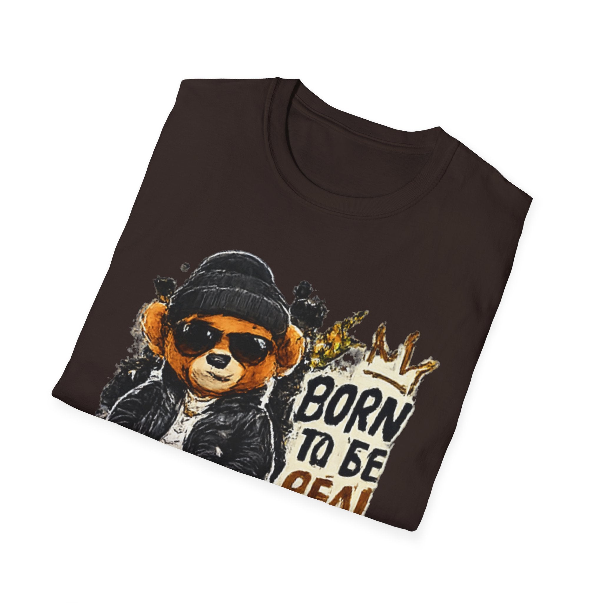 Bear Graphic T‑Shirt — "Born to Be Real Not Perfect" Vintage Streetwear