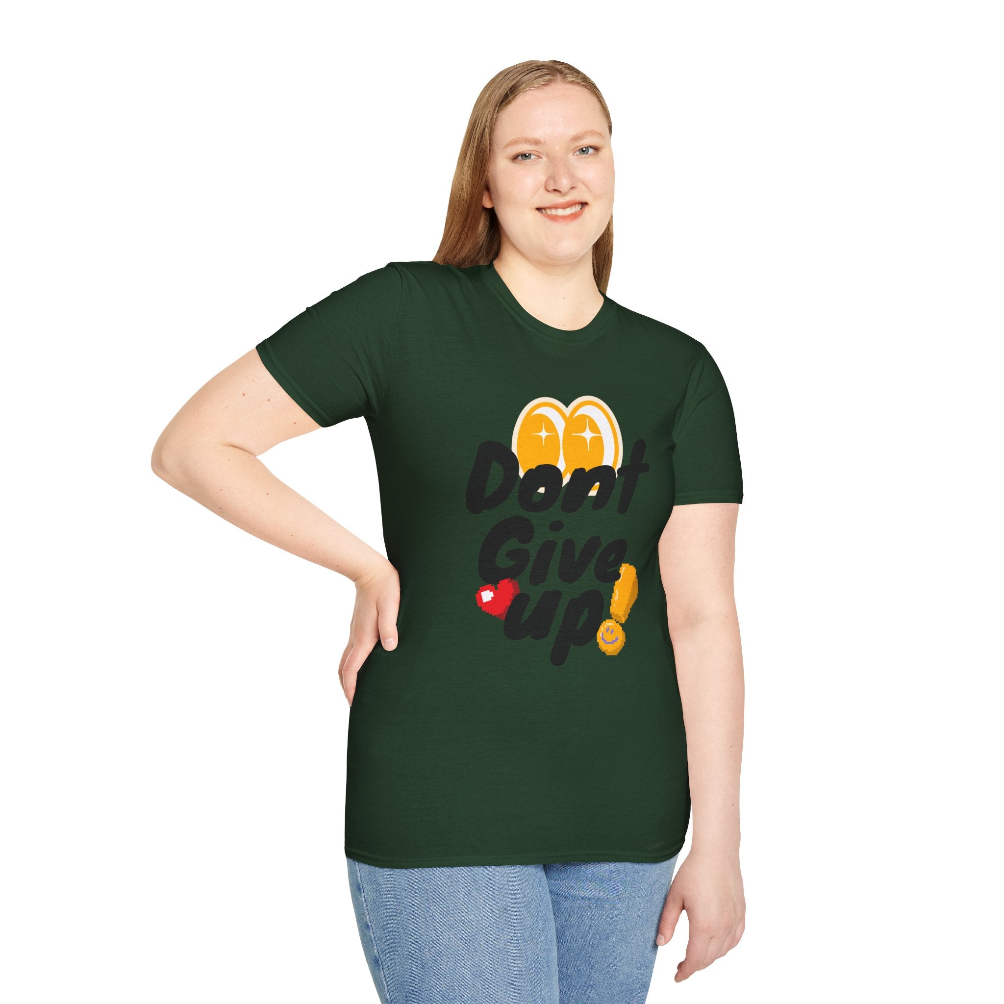 Don't Give Up T-Shirt — Motivational Graphic Tee with Positive Icons