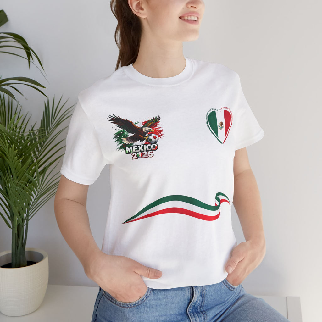 Mexico Soccer T-Shirt — Mexican Flag Heart & Football Stripe Tee