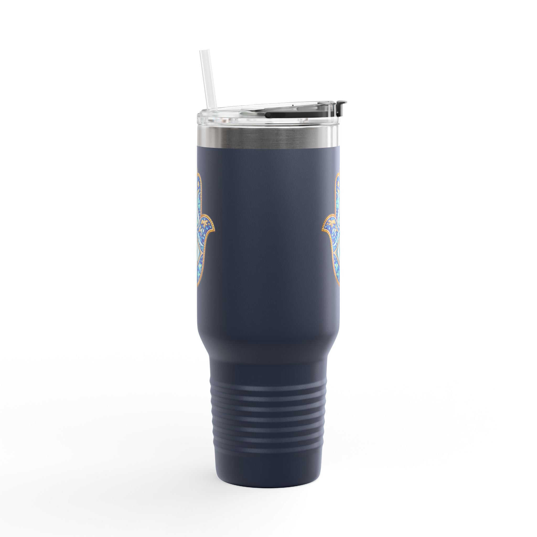 Hamsa Hand 40oz Insulated Travel Mug — Blue Evil Eye Tumbler