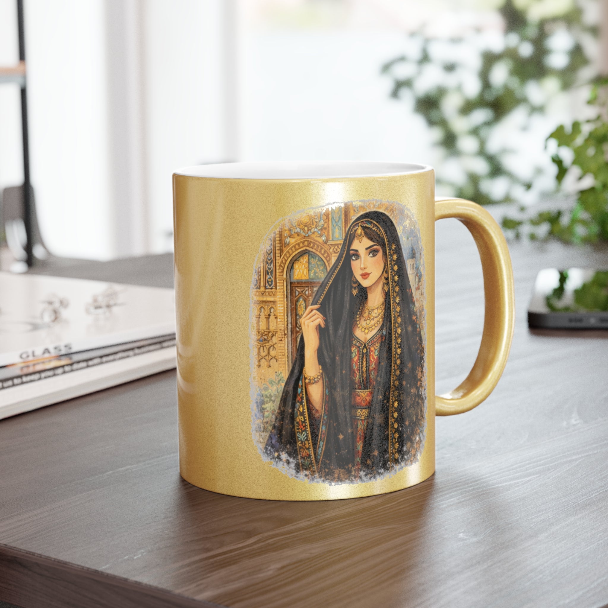 Gold Metallic Mug — Persian Princess Illustration Coffee Cup baghdad