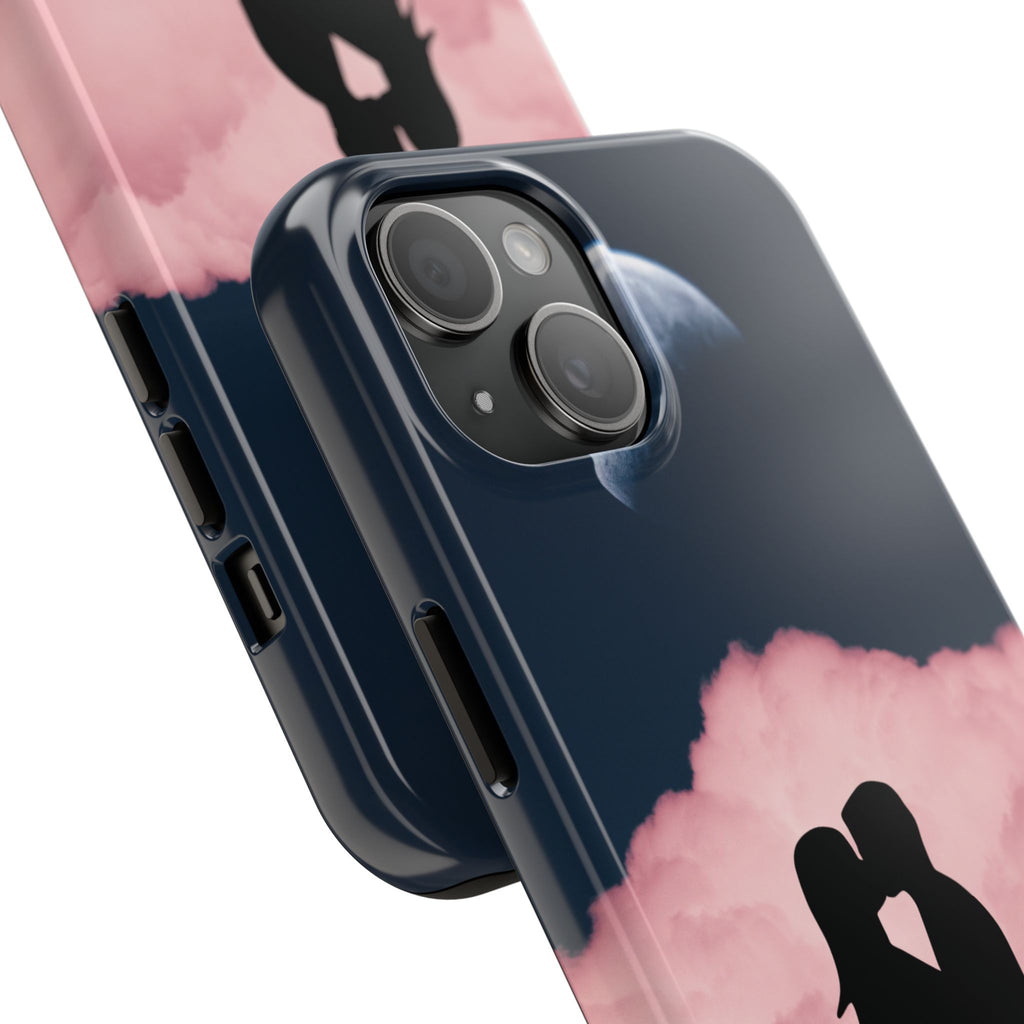 Tough Phone Case — Romantic Couple Silhouette with Moon & Pink Cloud