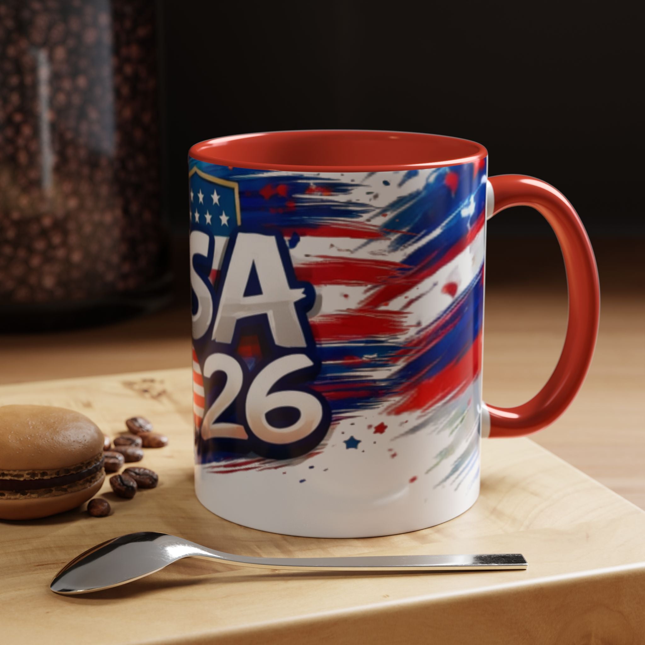 USA 2026 Flag Accent Coffee Mug — Patriotic Fourth of July Drinkware