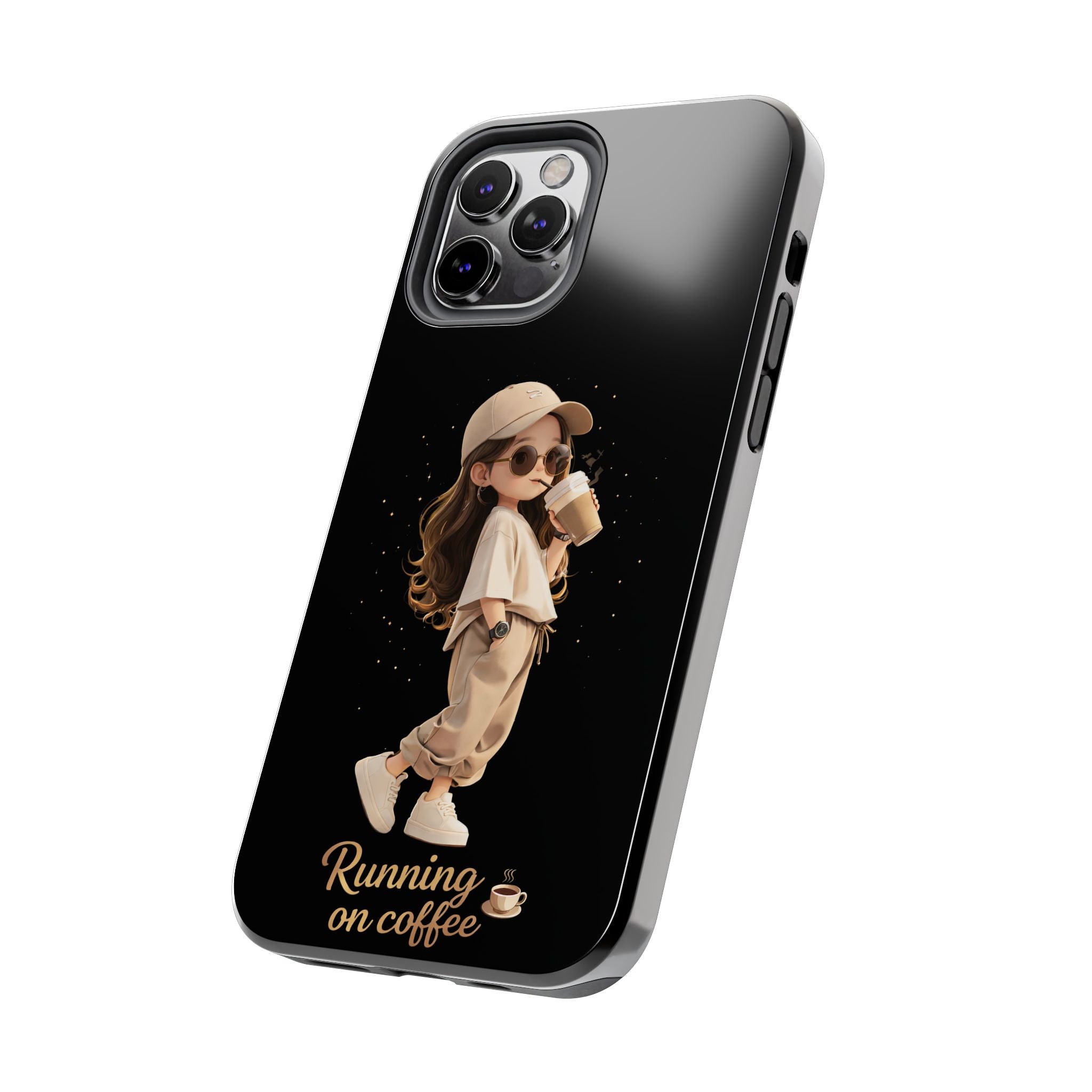 Phone Case — 'Running on Coffee' Cute Coffee Girl Protective Case