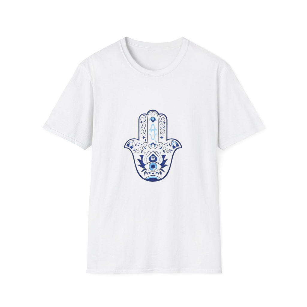Hamsa Hand T-Shirt — Blue Floral Protective Symbol Tee