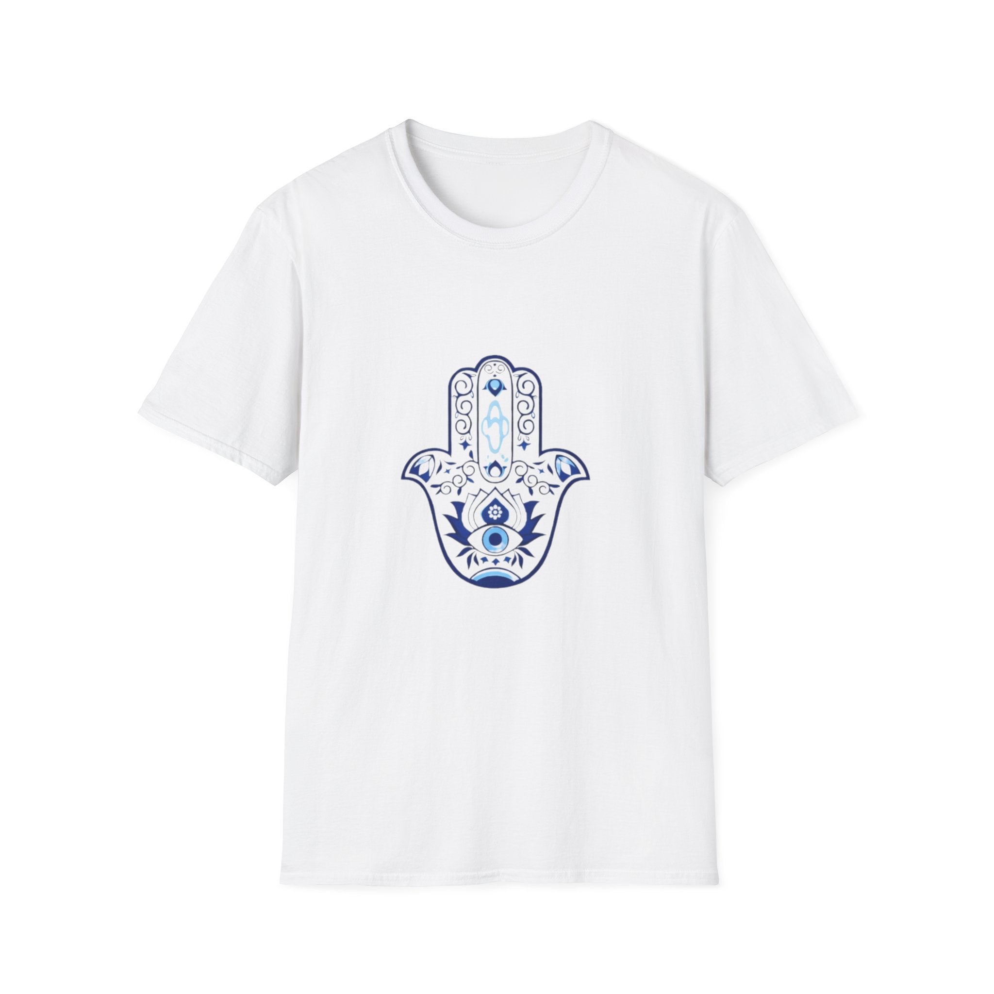 Hamsa Hand T-Shirt — Blue Floral Protective Symbol Tee