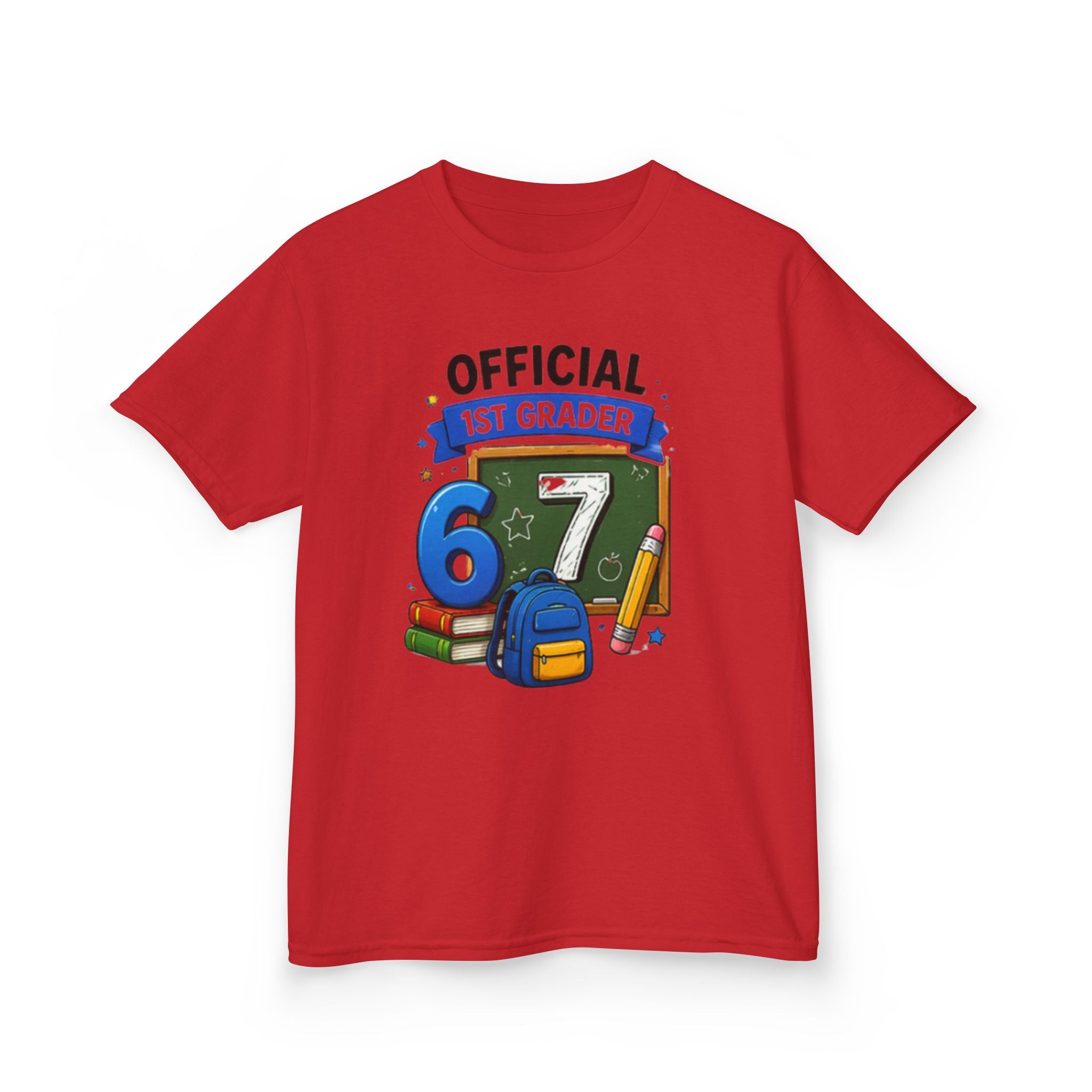 Official 1st Grader" Back-to-School Shirt with Chalkboard & School Supplies Design 67