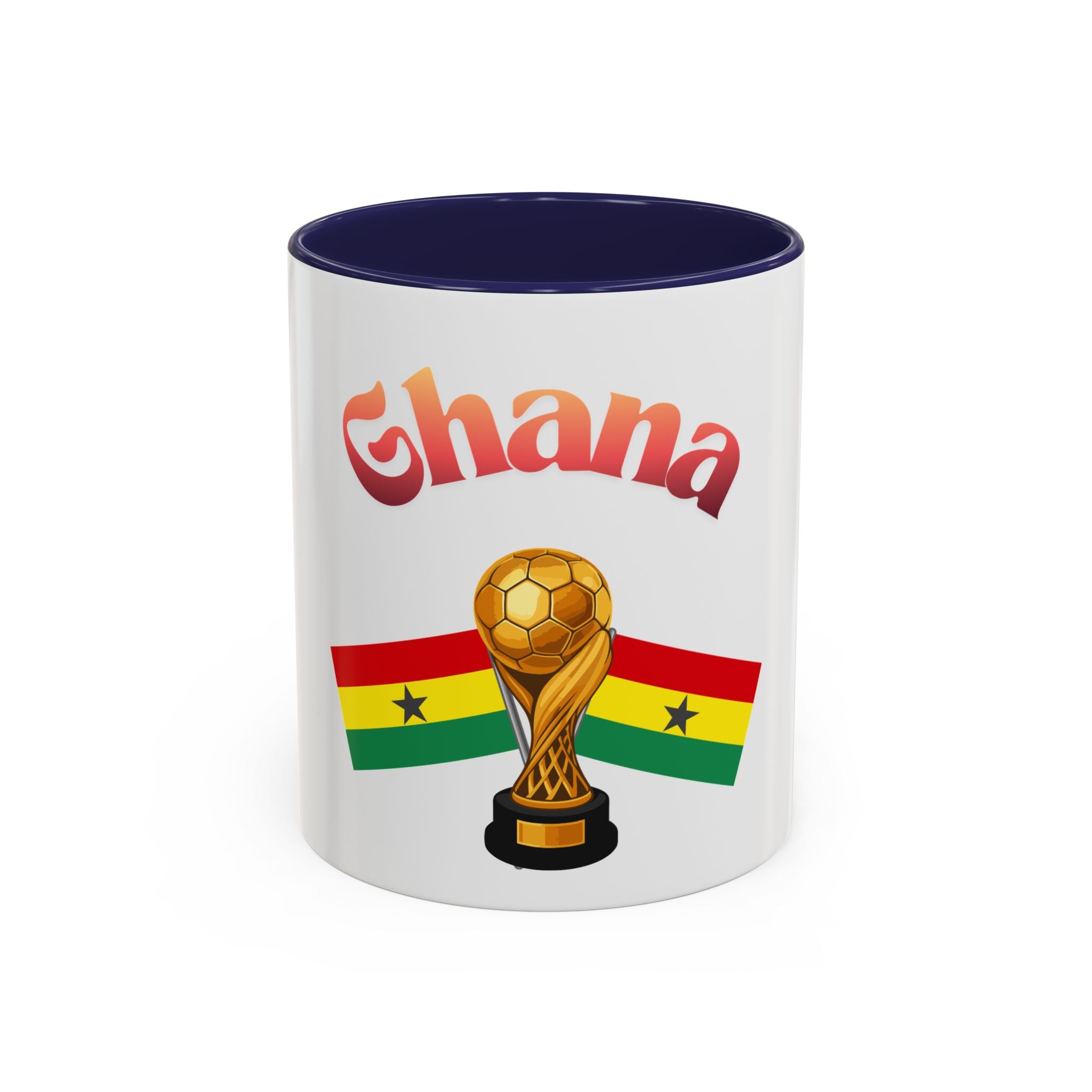 Ghana Soccer Trophy Accent Coffee Mug — Ghana Flag Football Cup Design (11/15oz)