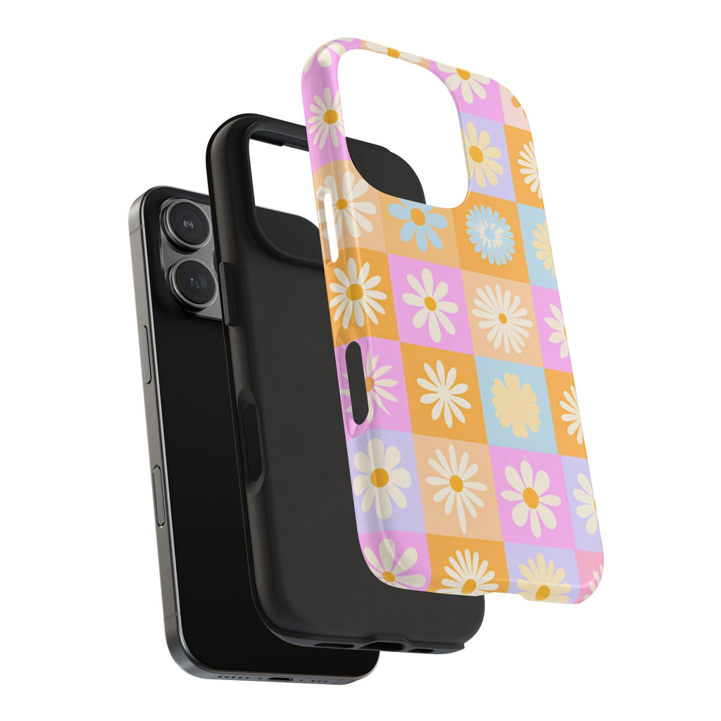 Daisy Check Tough Phone Case – Retro Pastel Floral iPhone Cover