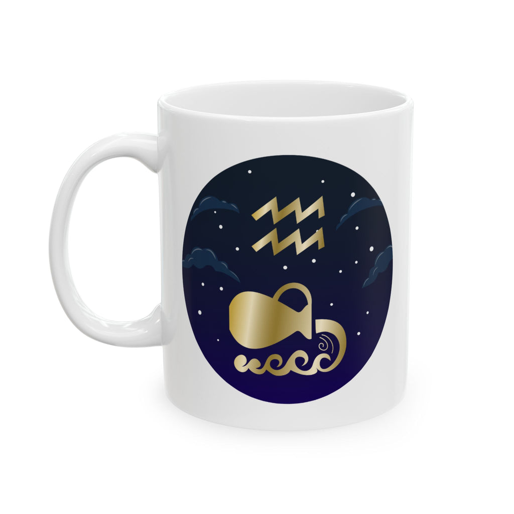 Aquarius Astronaut Moon Ceramic Mug — Cute Night Sky Space Coffee Cup (11oz & 15oz)